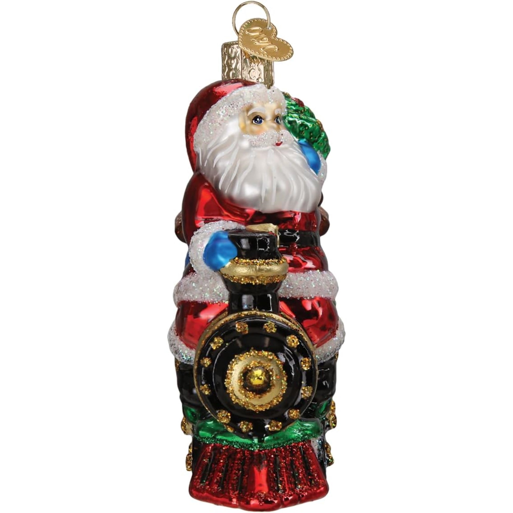 Old World Christmas Blown Glass Ornament for Christmas Tree, Santa On Locomotive