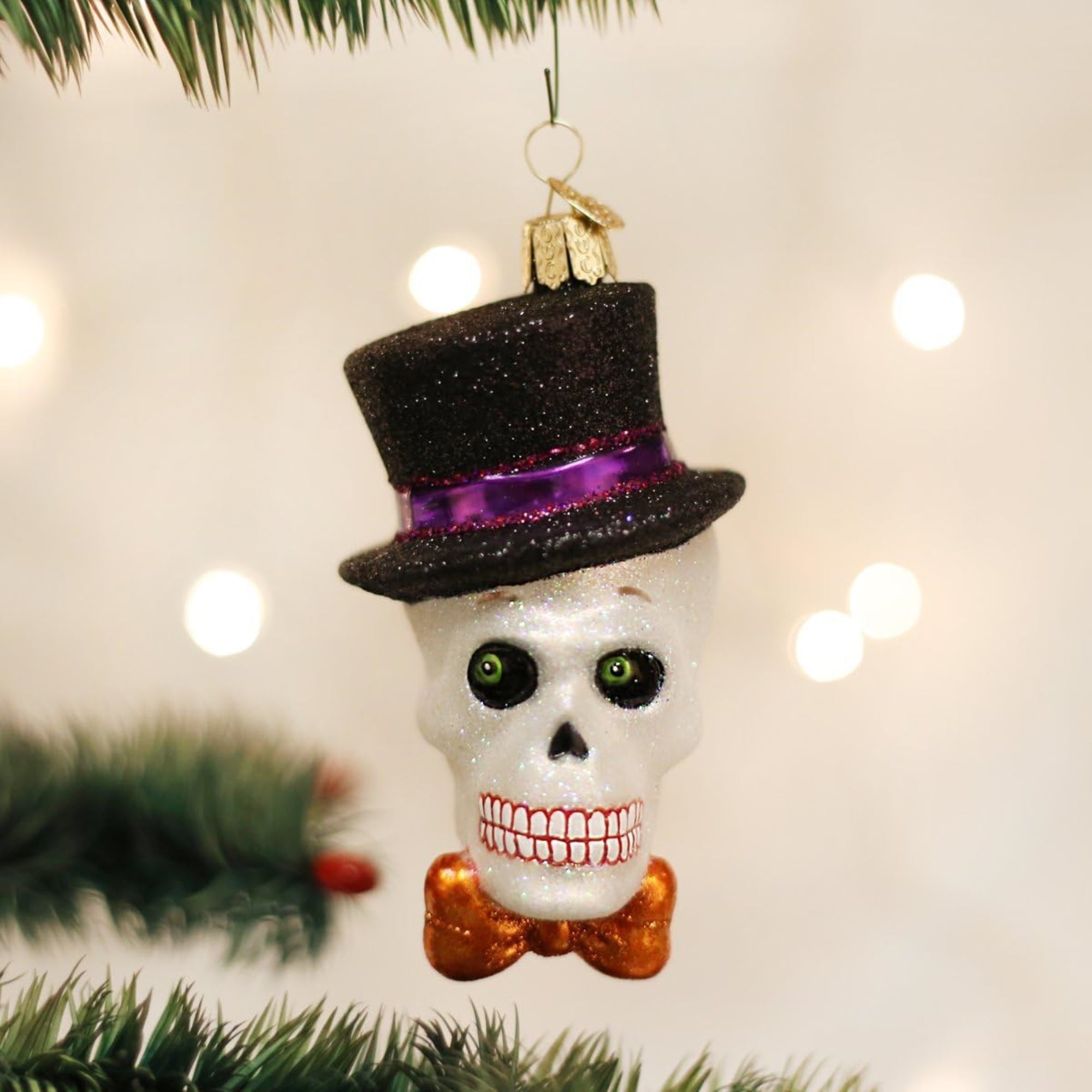 Old World Christmas Blown Glass Ornament for Christmas Tree, Top Hat Skeleton (with OWC Gift Box)