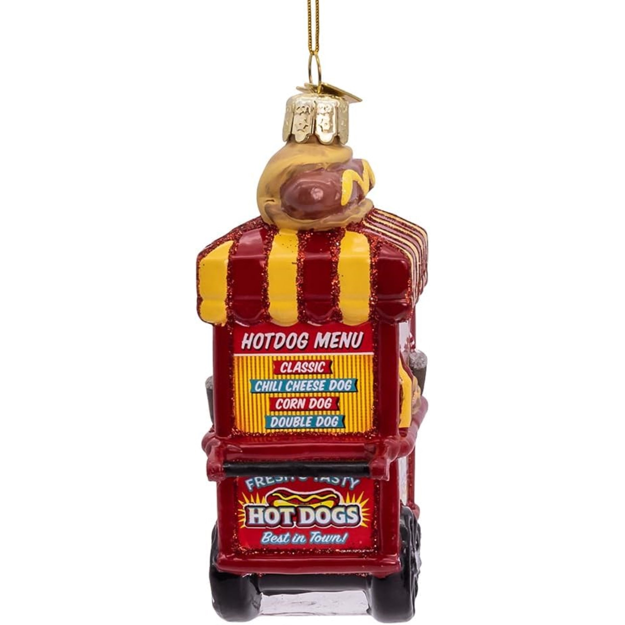Kurt Adler Nobel Gems Collection Glass Christmas Ornament, Hot Dog Cart