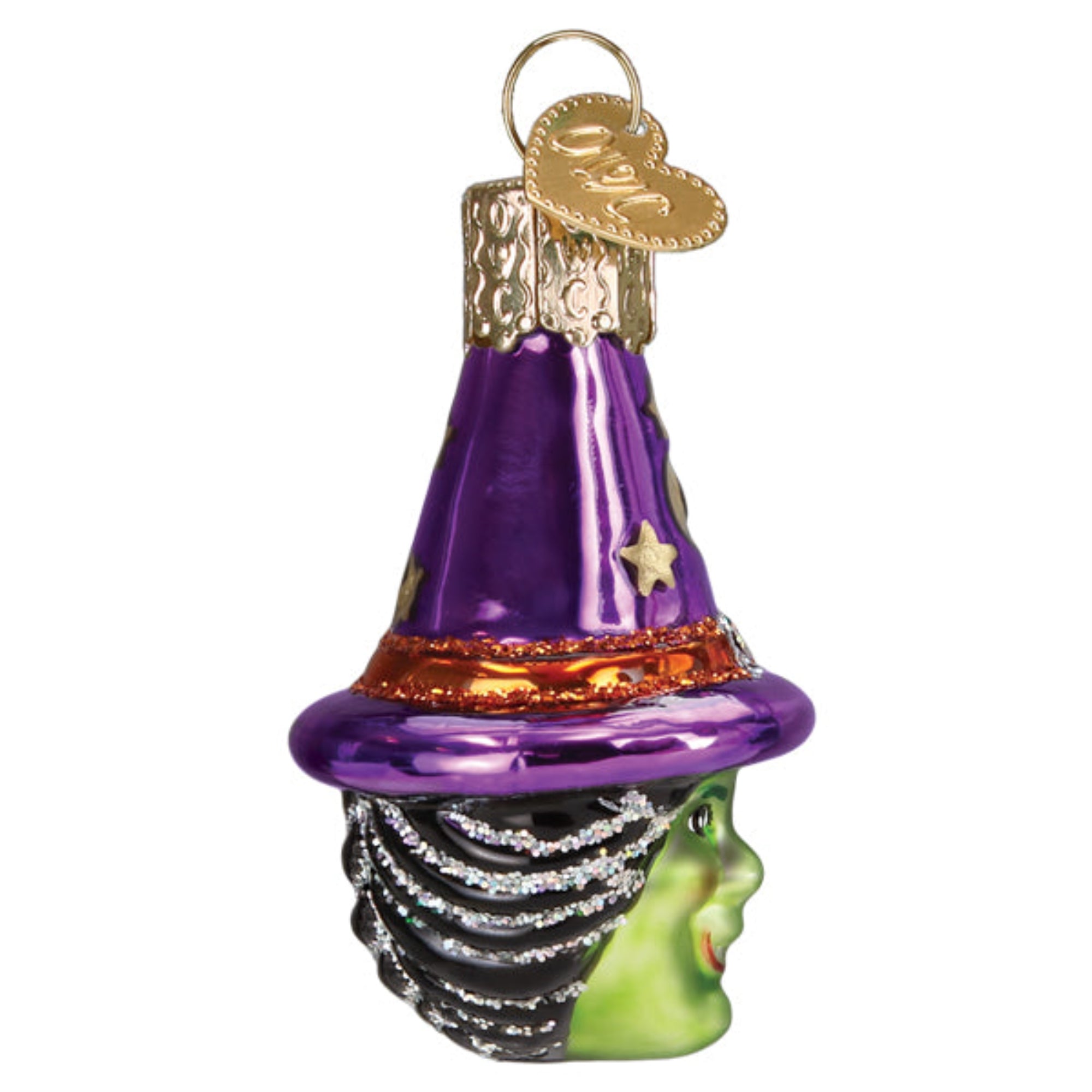 Old World Christmas Blown Glass Hanging Ornament for Halloween, Mini Witch Head (with OWC Gift Box)