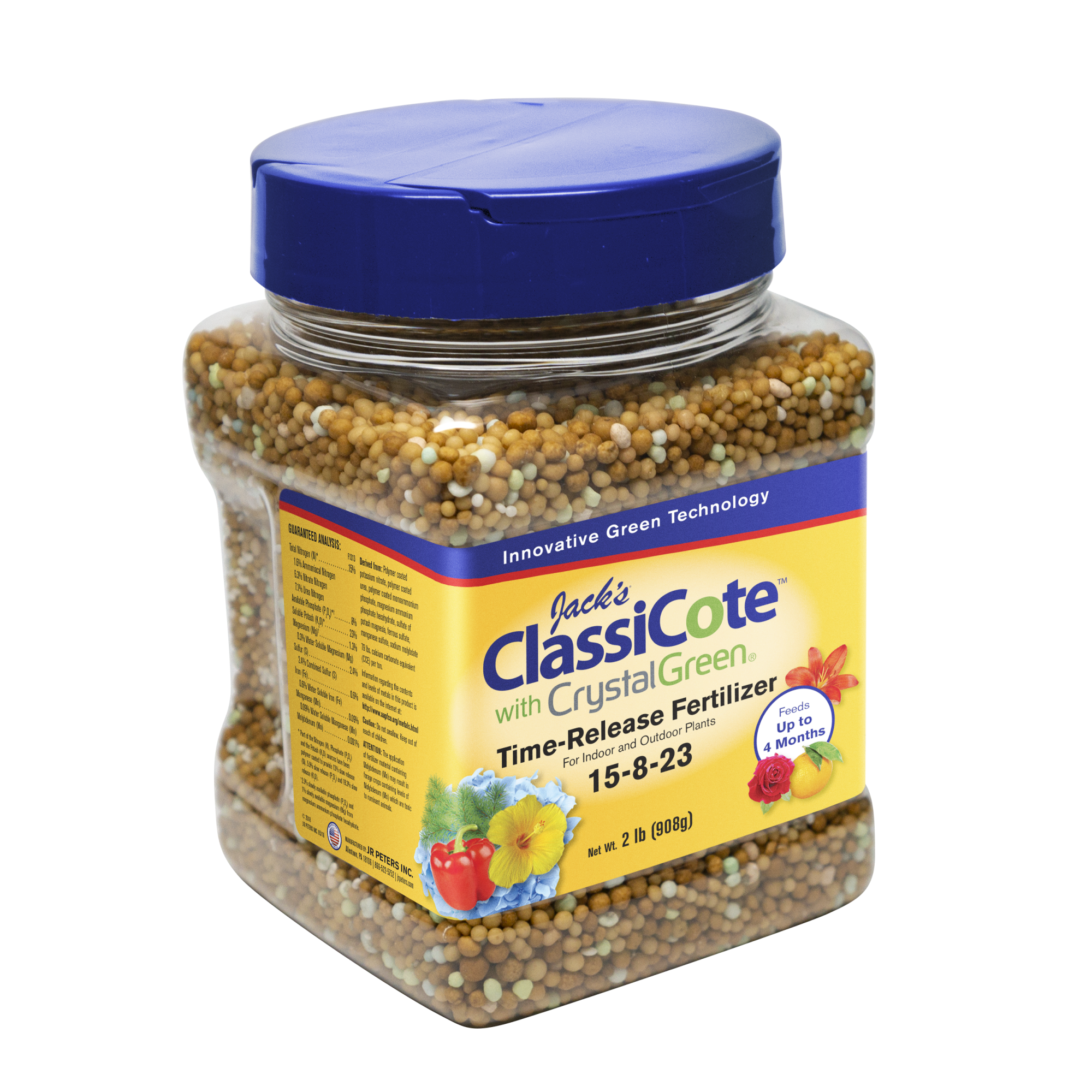 Jack's ClassiCote with Crystal Green, 15-8-23 Time-Release Fertilizer for Indoor and Outdoor Plants