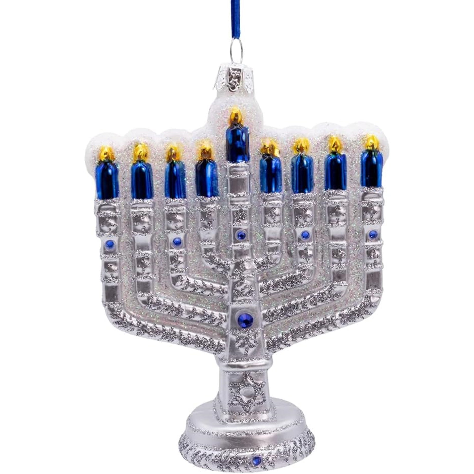 Kurt Adler Nobel Gems Collection Glass Christmas Ornament, New Hanukkah Menorah