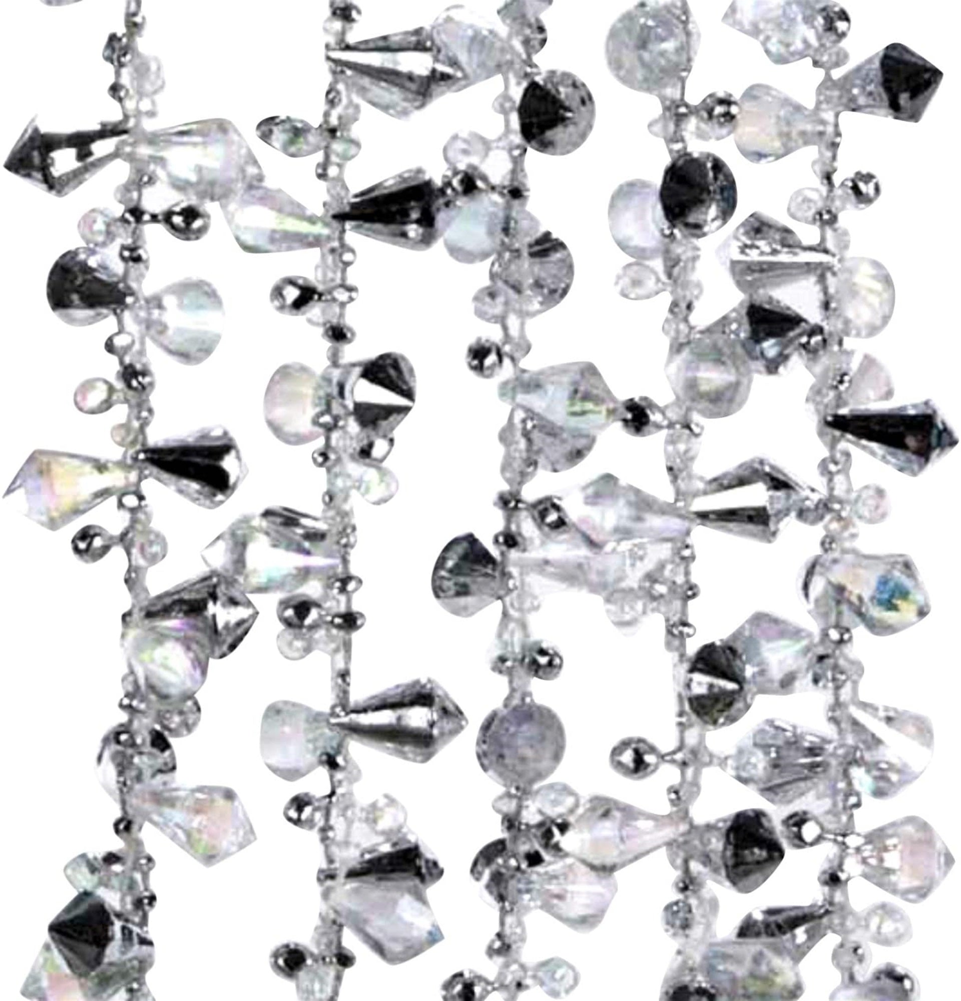 Kurt Adler Plastic Twinkle Faceted Beaded Garland, Iridescent and Silver, 9ft