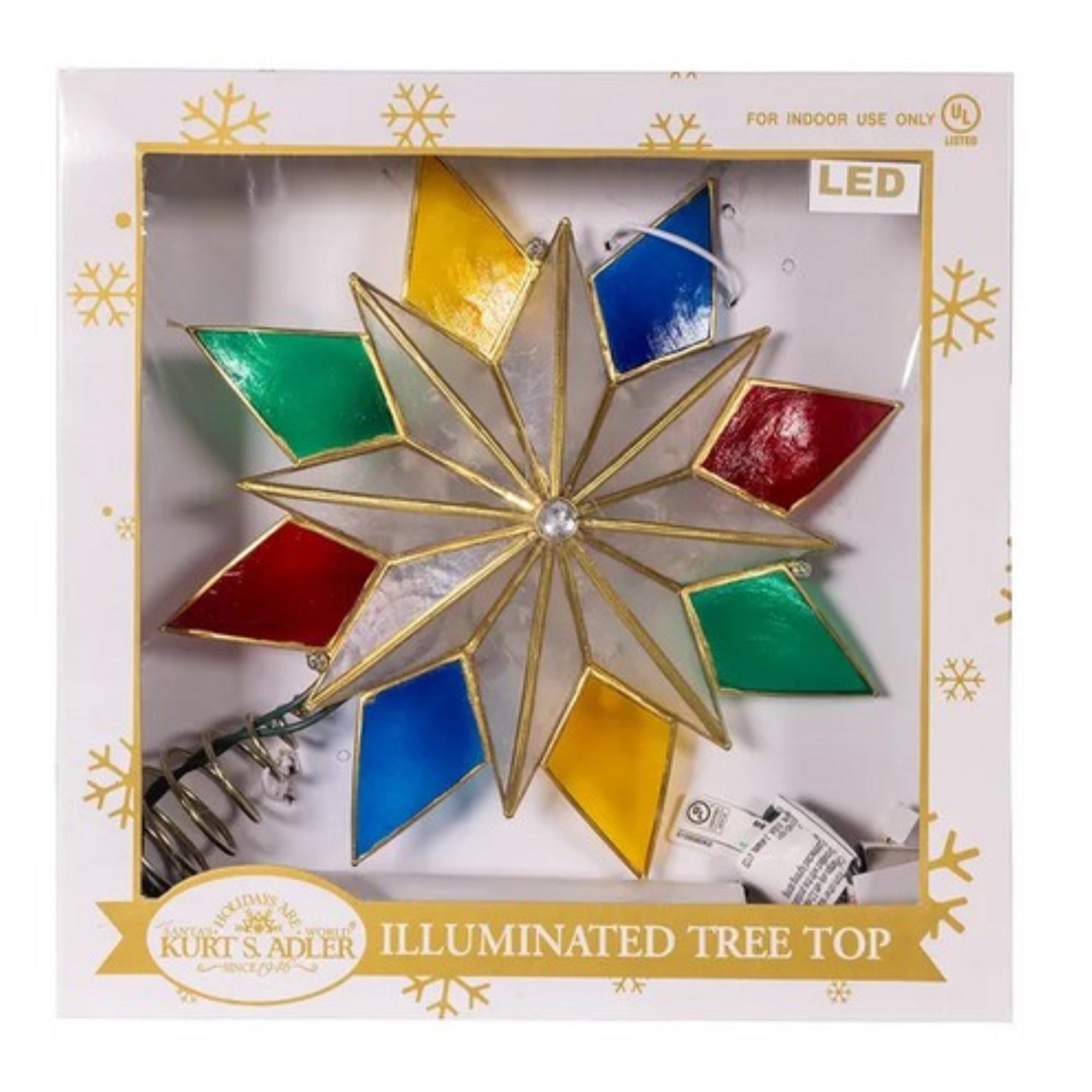 Kurt Adler 8-Point Illuminated Capiz Shell Star for Indoor Christmas Treetop, 10-LED Lights, Multicolored