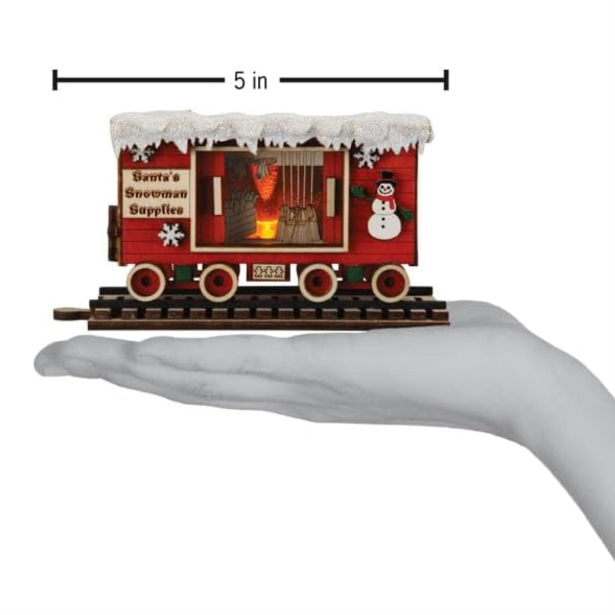 Old World Christmas Wooden Ginger Cottages Ornament, Snowman Box Car