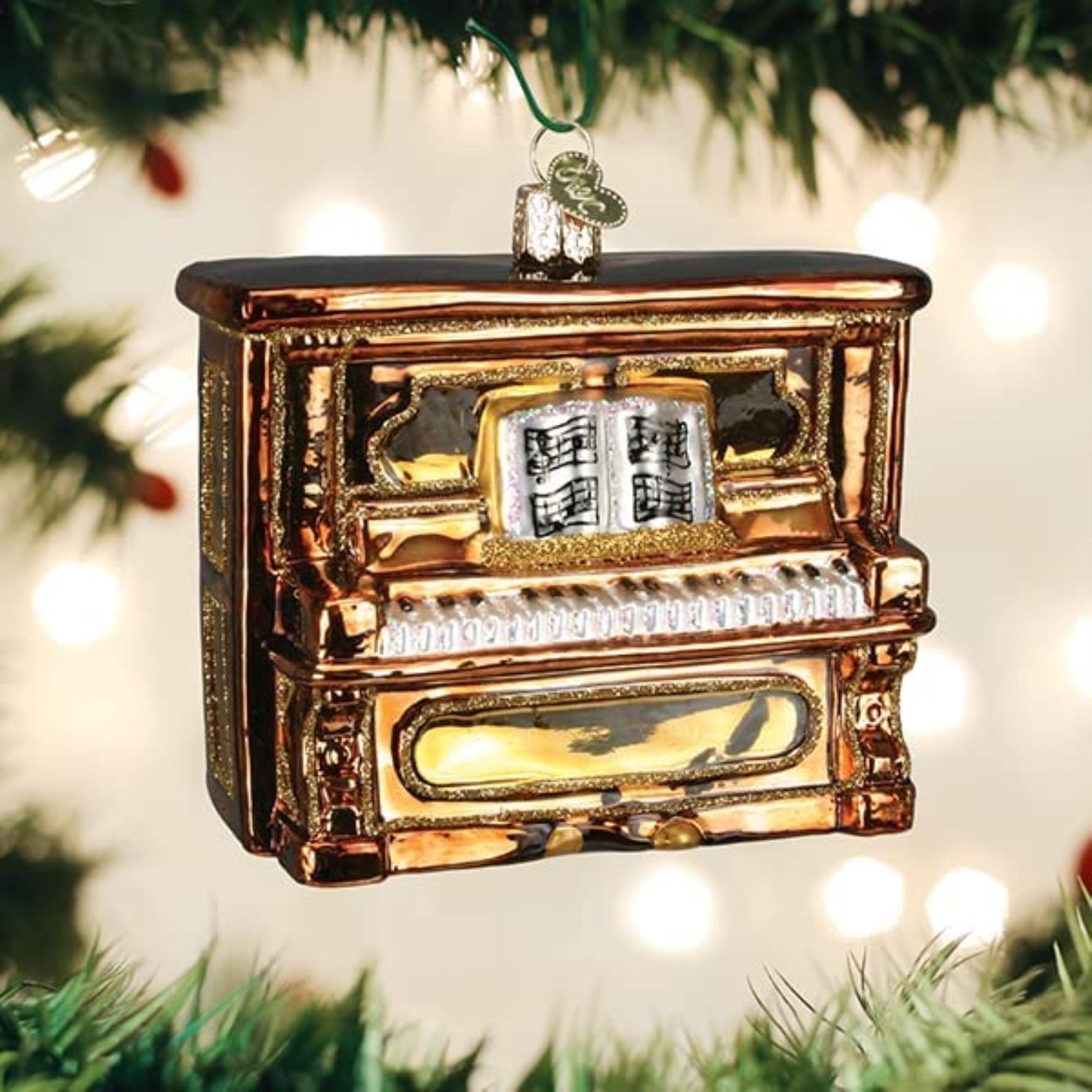 Old World Christmas Blown Glass Ornament for Christmas Tree, Brown Upright Piano