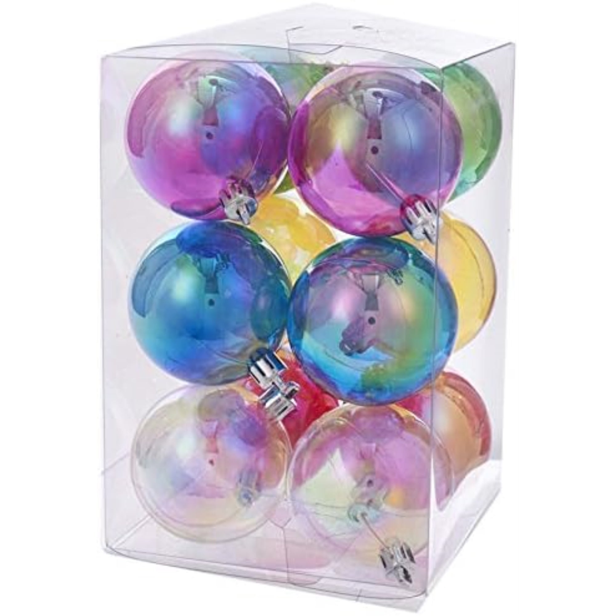 Kurt Adler Clear Iridescent Plastic Ball Christmas Ornaments, 60MM (Pack of 12)