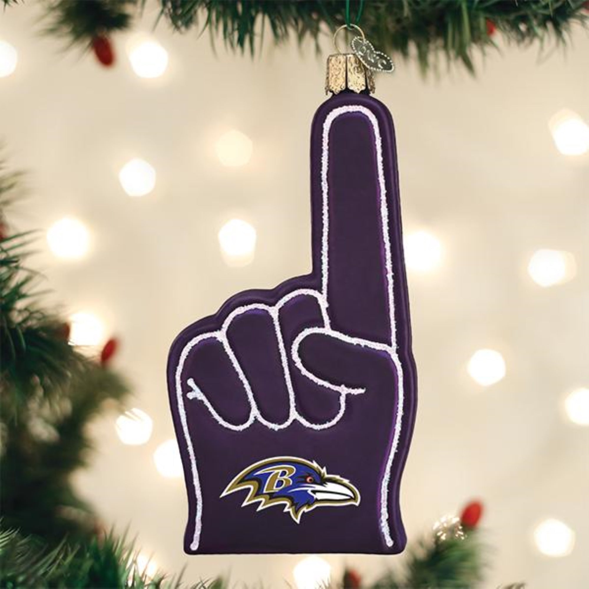 Old World Christmas Blown Glass Ornament for Christmas Tree, Baltimore Ravens Foam Finger