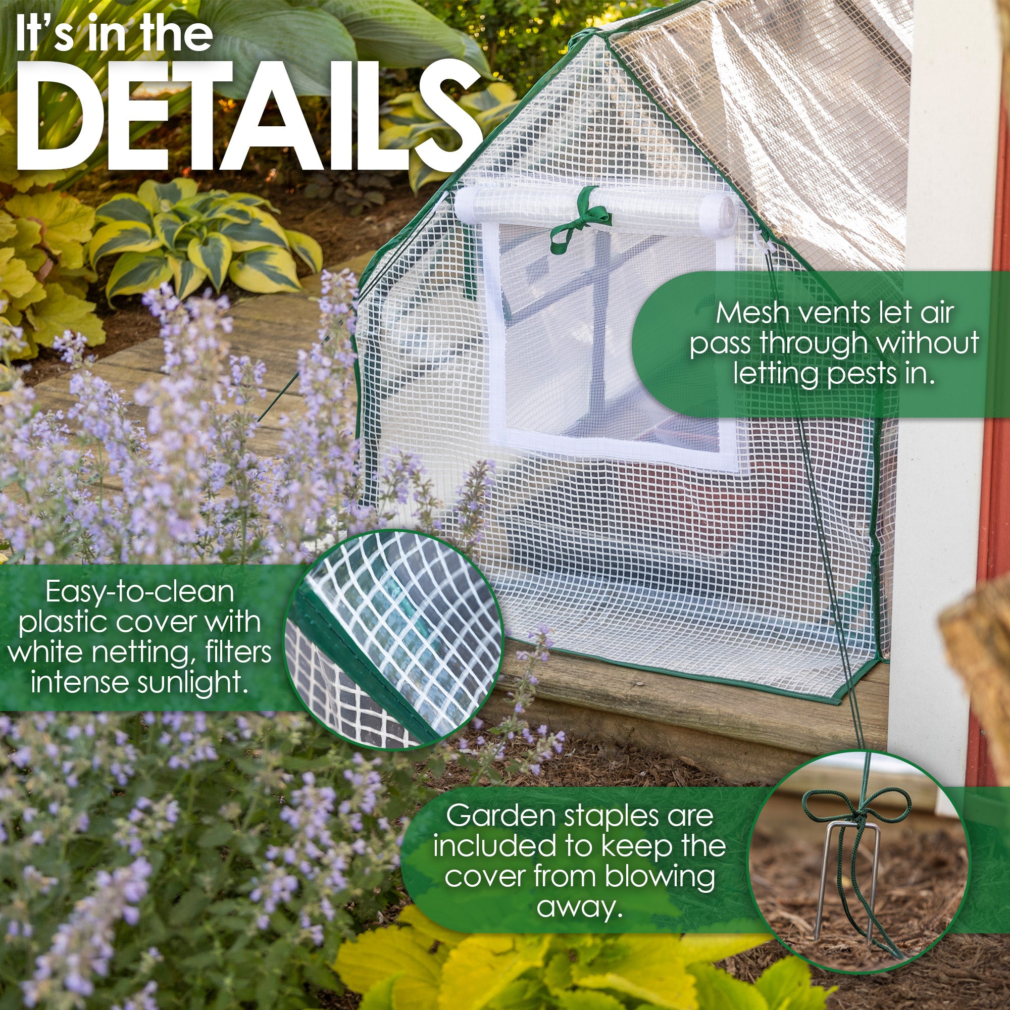 Garden Elements Indoor/Outdoor Metal Frame, Plastic Covered Angled Tunnel Greenhouse, White, Mini, 47”