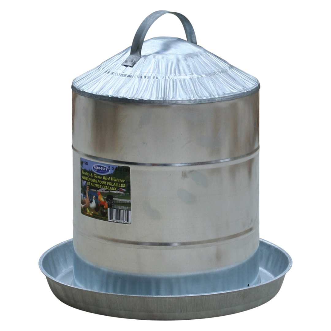 FARM-TUFF Double Wall Cone Top Galvanized Metal Automatic Poultry Fountain Waterer for Chickens