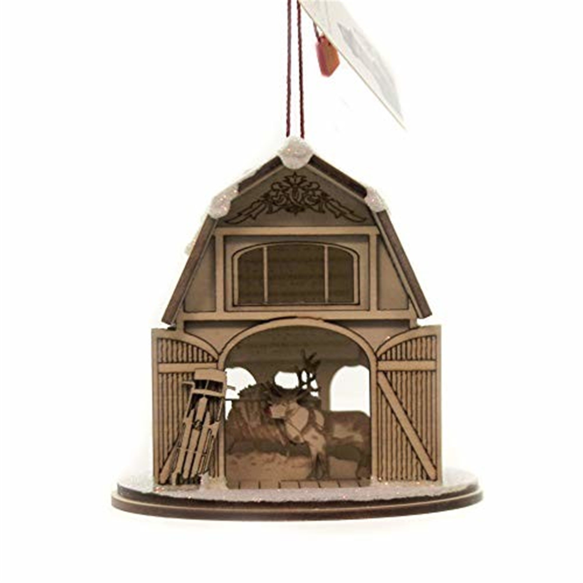 Old World Christmas Ginger Cottage Wooden Ornament for Christmas Tree, Santa's Reindeer Barn