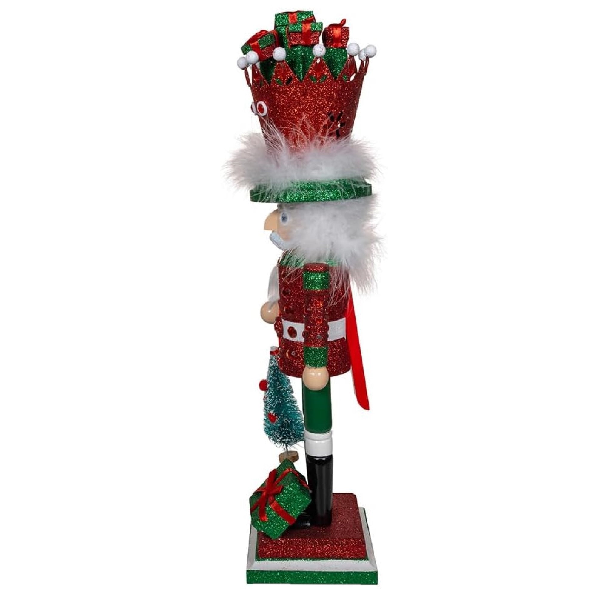 Kurt Adler Wooden Hollywood Nutcracker Collection, Red & Green Suit with Presents Crown, 18in