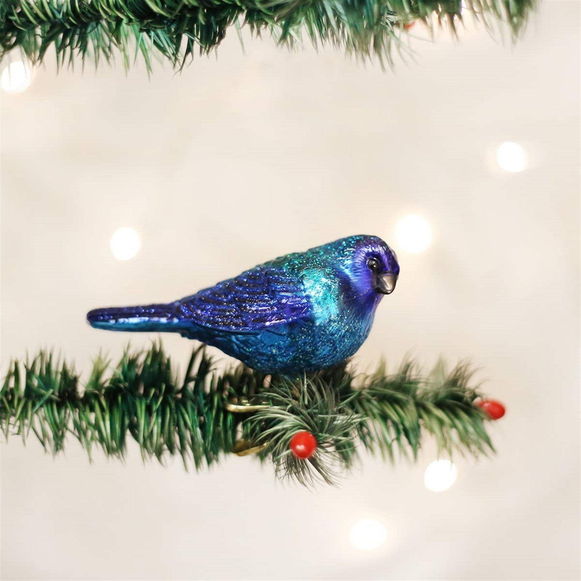 Old World Christmas Blown Glass Clip-On Ornament for Christmas Tree, Indigo Bunting