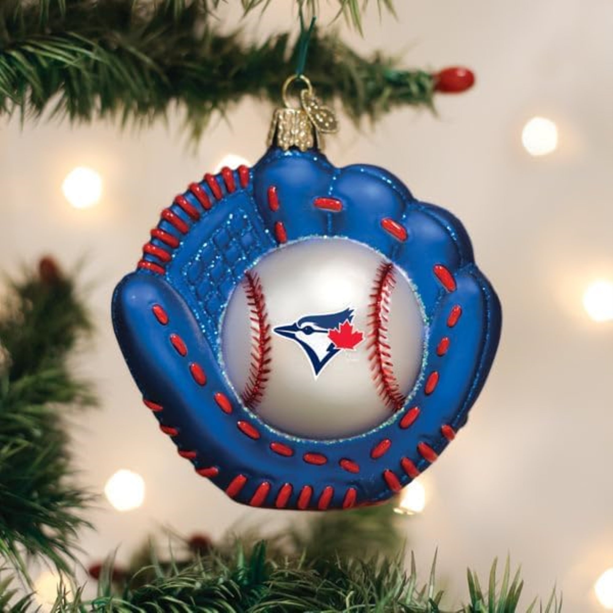 Old World Christmas Blown Glass Ornament for Christmas Tree, Toronto Blue Jays Baseball Mitt