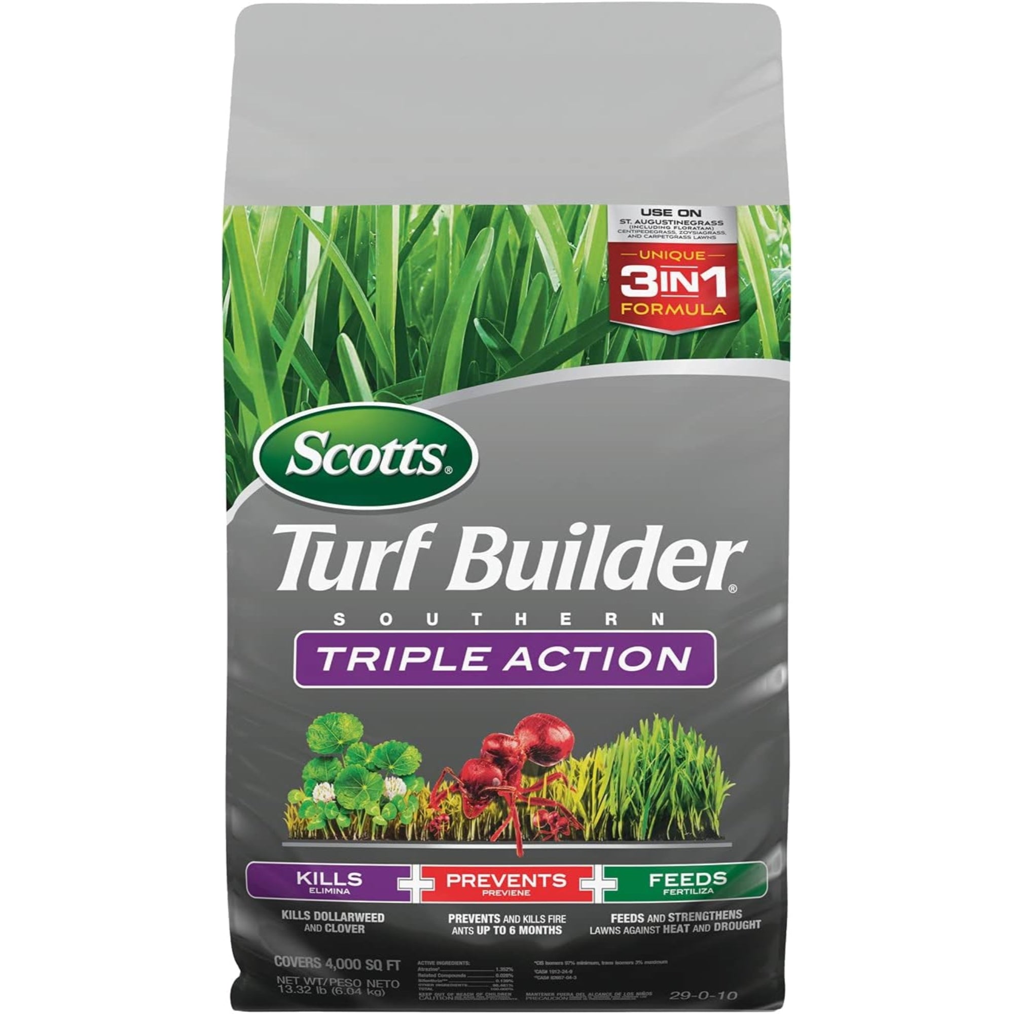 Scotts Turf Builder Southern Triple Action Weed Killer, Fire Ant Preventer, Lawn Fertilizer, 4,000 sq. ft., 13.32lbs