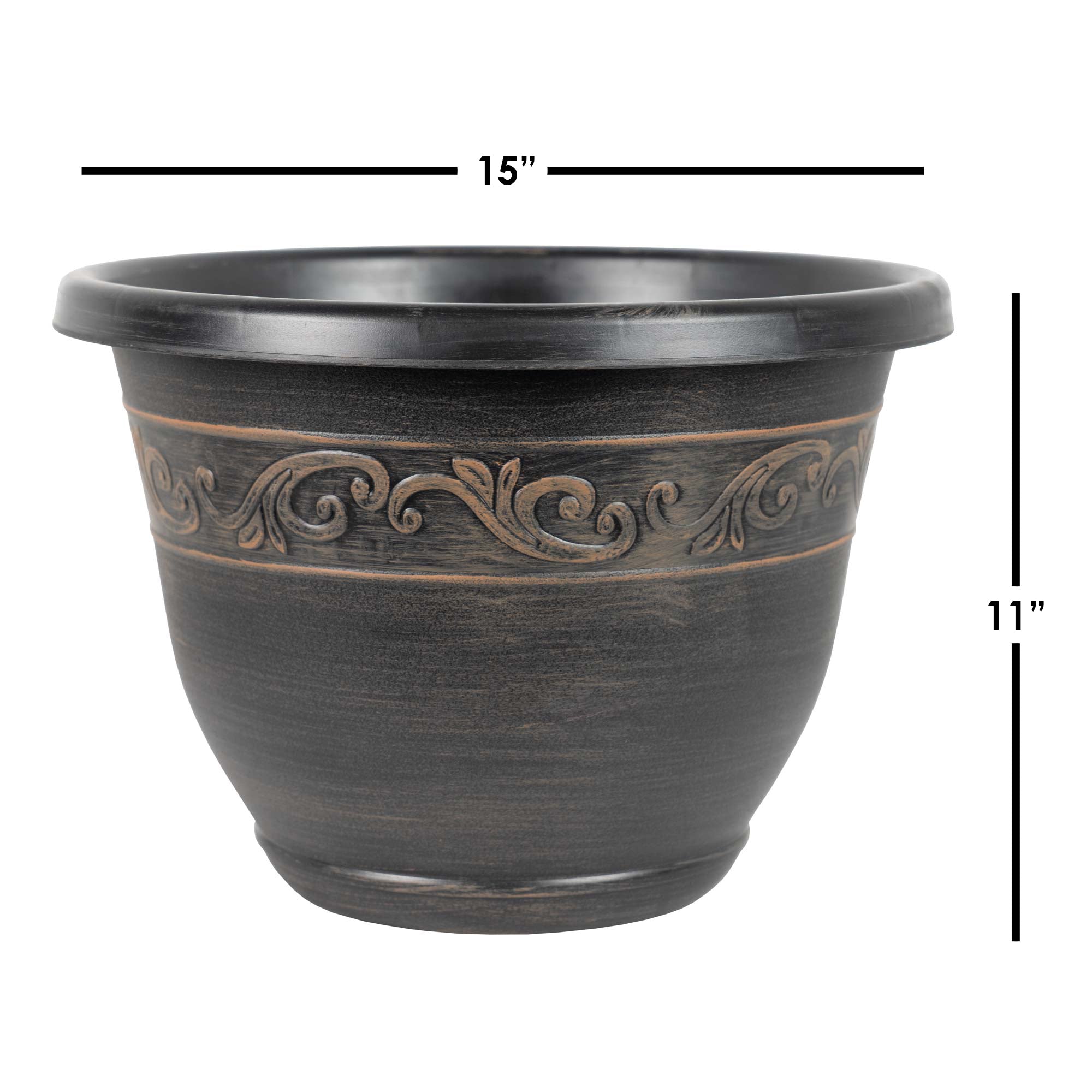 Garden Elements In/Outdoor Tulip Banded Traditional Plastic Round Flower Pot Patio Planter