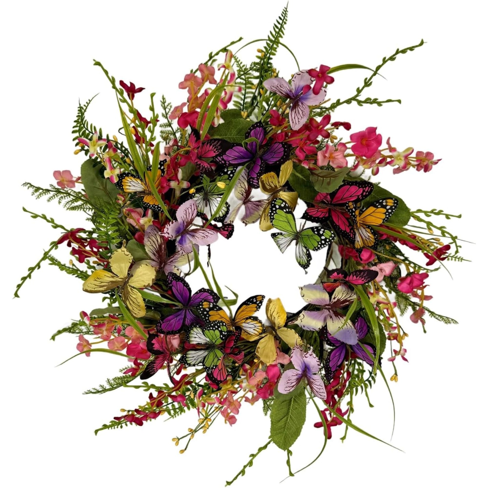 Gerson Company Mixed Wildflower Wreath with Butterfly Accents, 24"