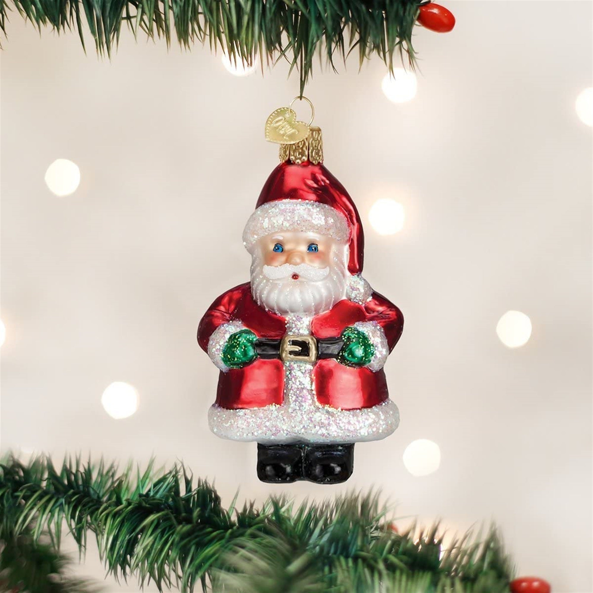 Old World Christmas Blown Glass Ornament for Christmas Tree, Short Santa