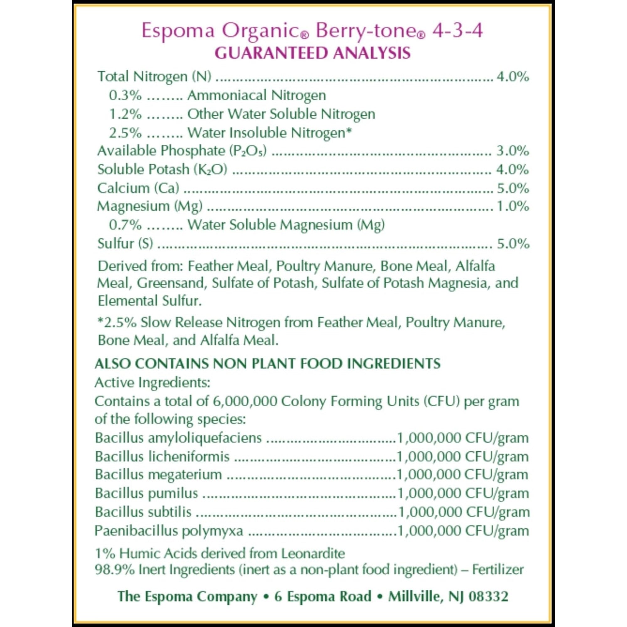 Espoma Organic Berry-tone 4-3-4 Natural & Organic Plant Food for All Berries, Use for Planting & Feeding to Promote Bountiful Harvest, 4lb