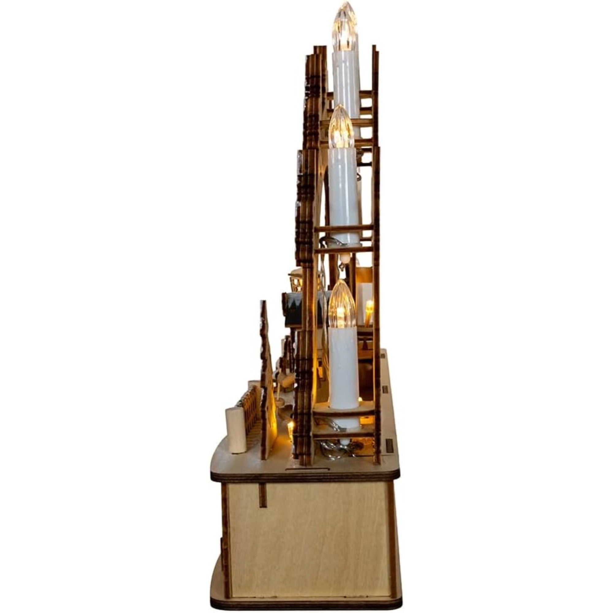 Kurt Adler Battery Operated Wooden LED Light-Up Christmas Village with Candle, 17.75"