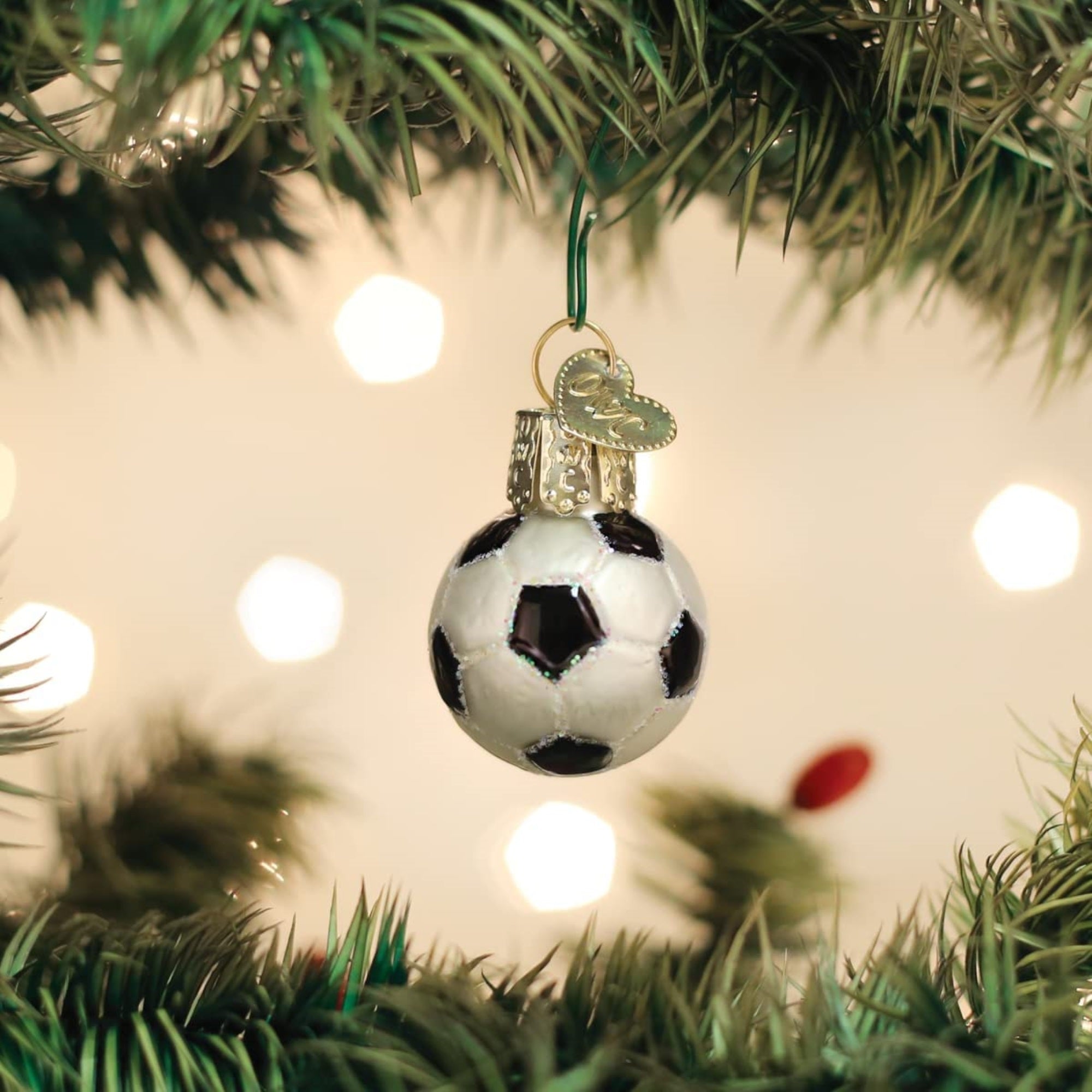 Old World Christmas Blown Glass Mini Ornament for Christmas Tree, Soccer Ball