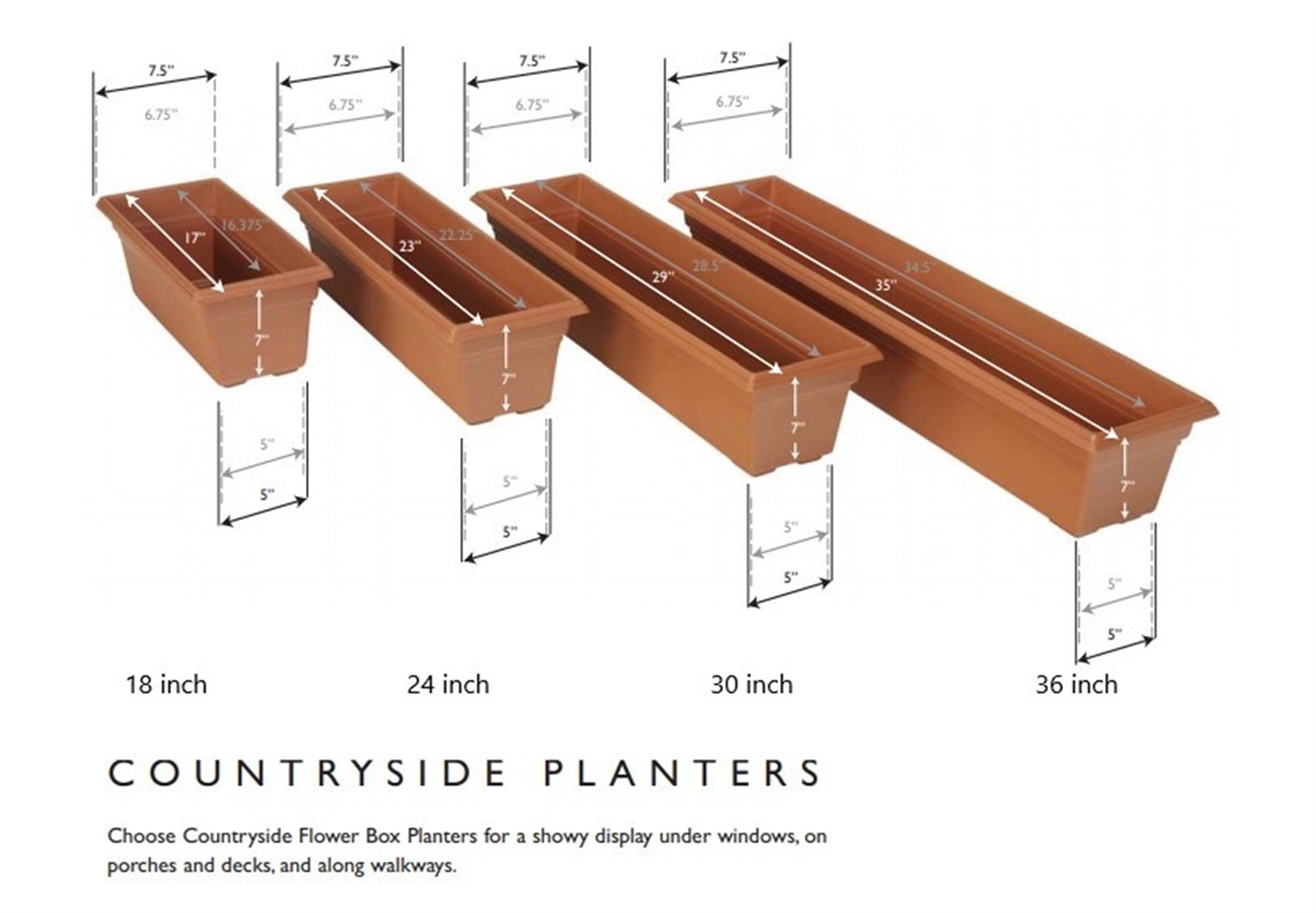 Novelty Plastic Countryside Flower Box Planter, Terracotta 36"