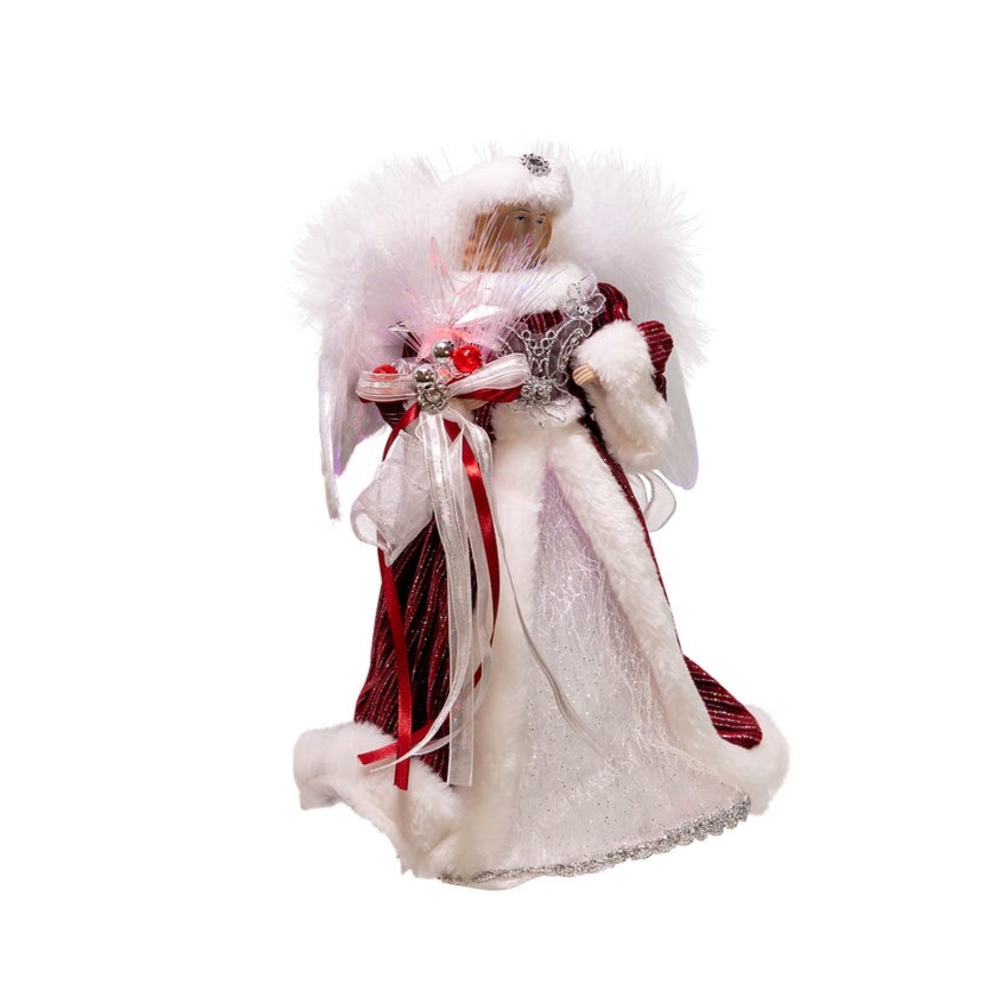 Kurt Adler 7-Light Color Changing Fiber-Optic LED Angel Treetop, Silver and Burgundy, 12"