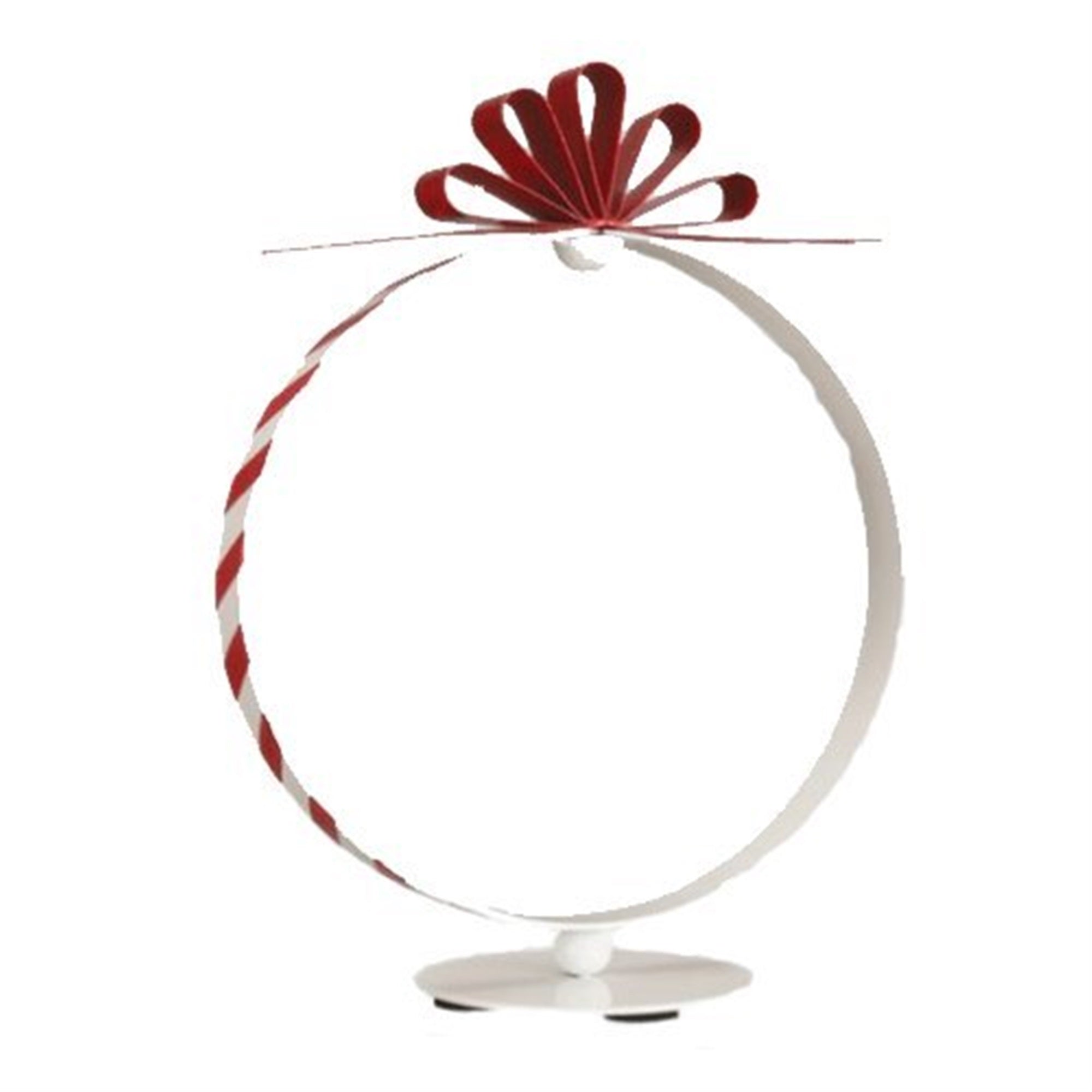 Old World Christmas Metal Single Ornament Stand Display, Round with Top Bow, White and Red