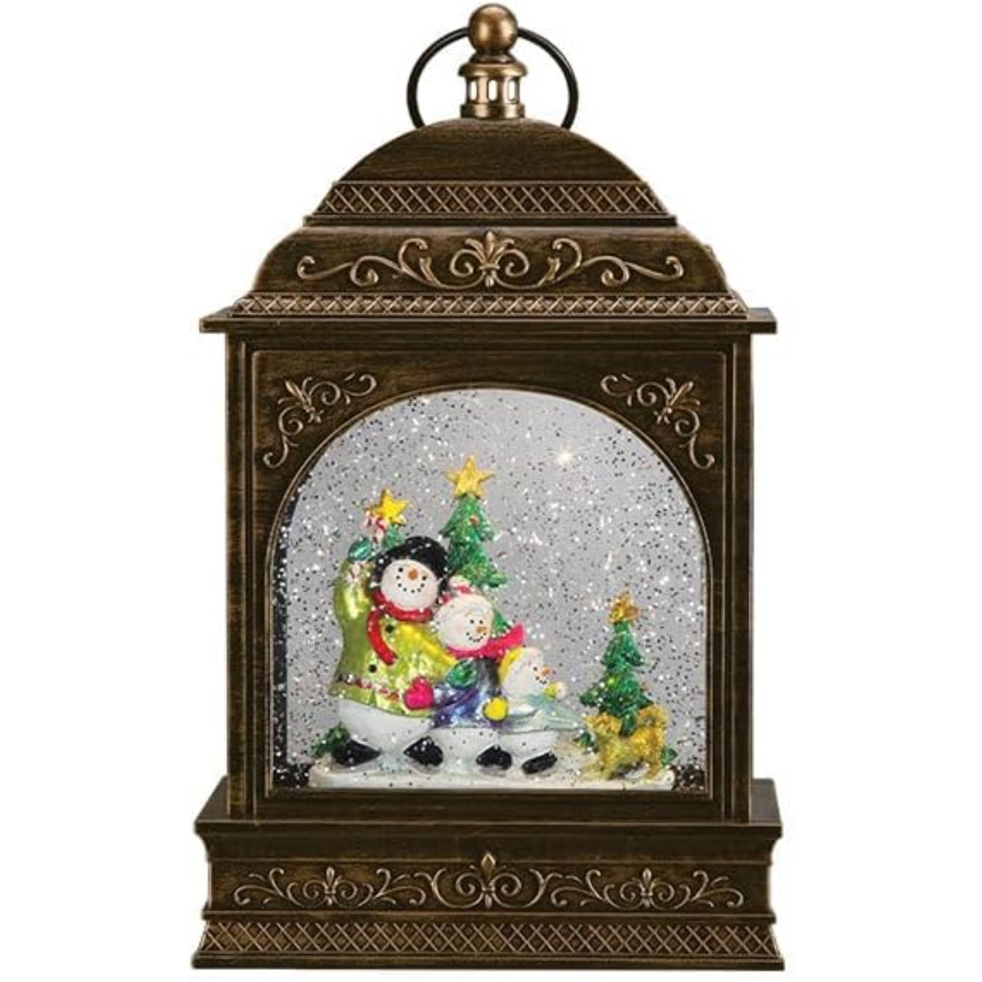 Old World Christmas Tabletop Snow Family Lantern Snow Globe, Multicolored, 11in