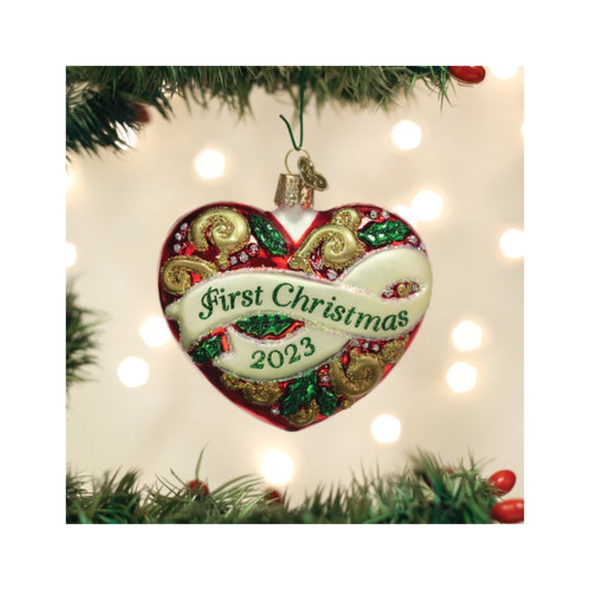 Old World Christmas Blown Glass Ornament for Christmas Tree, First Christmas 2023 Heart