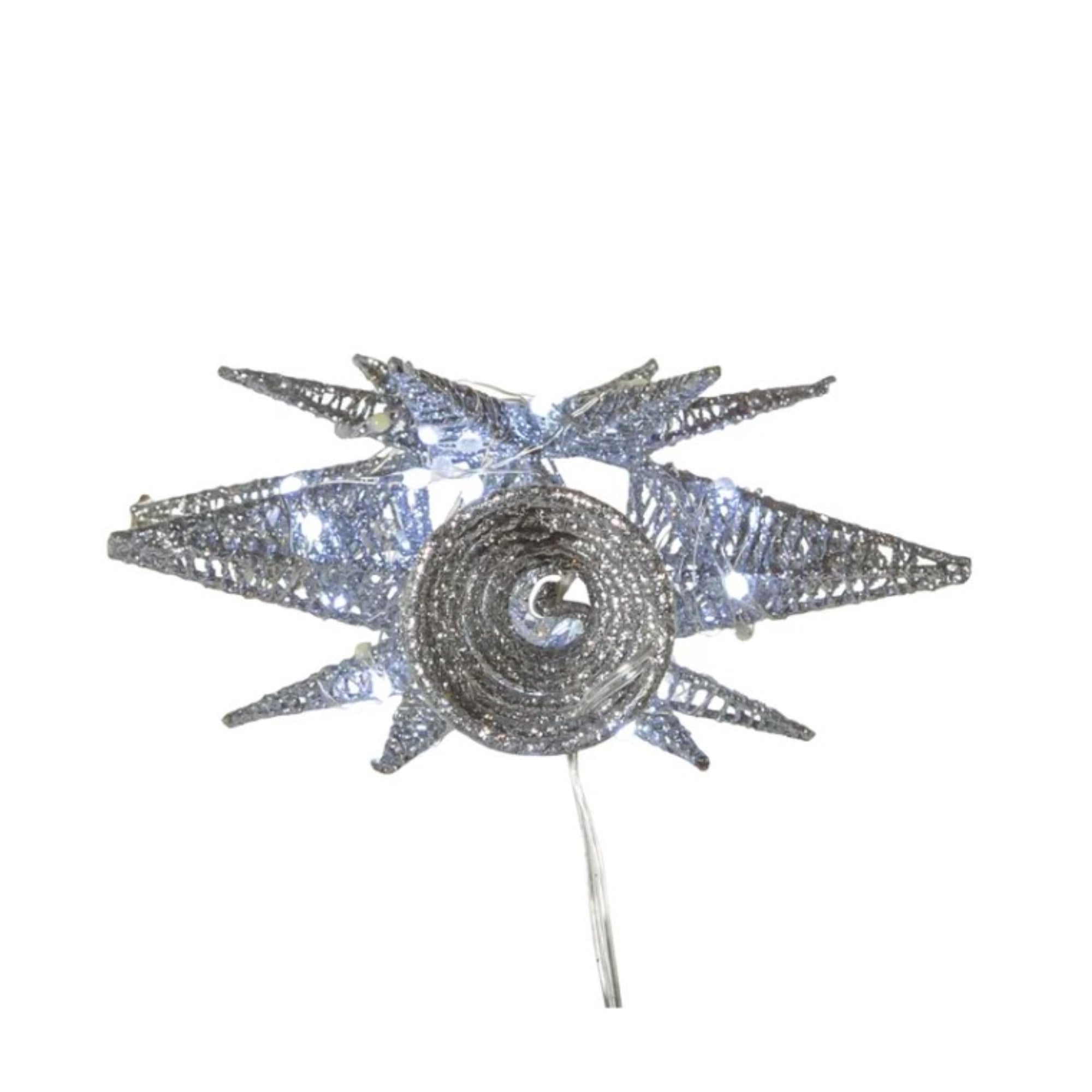 Kurt Adler 60-Light Warm White Twinkling Superbright LED Silver Starburst Treetop, 11in