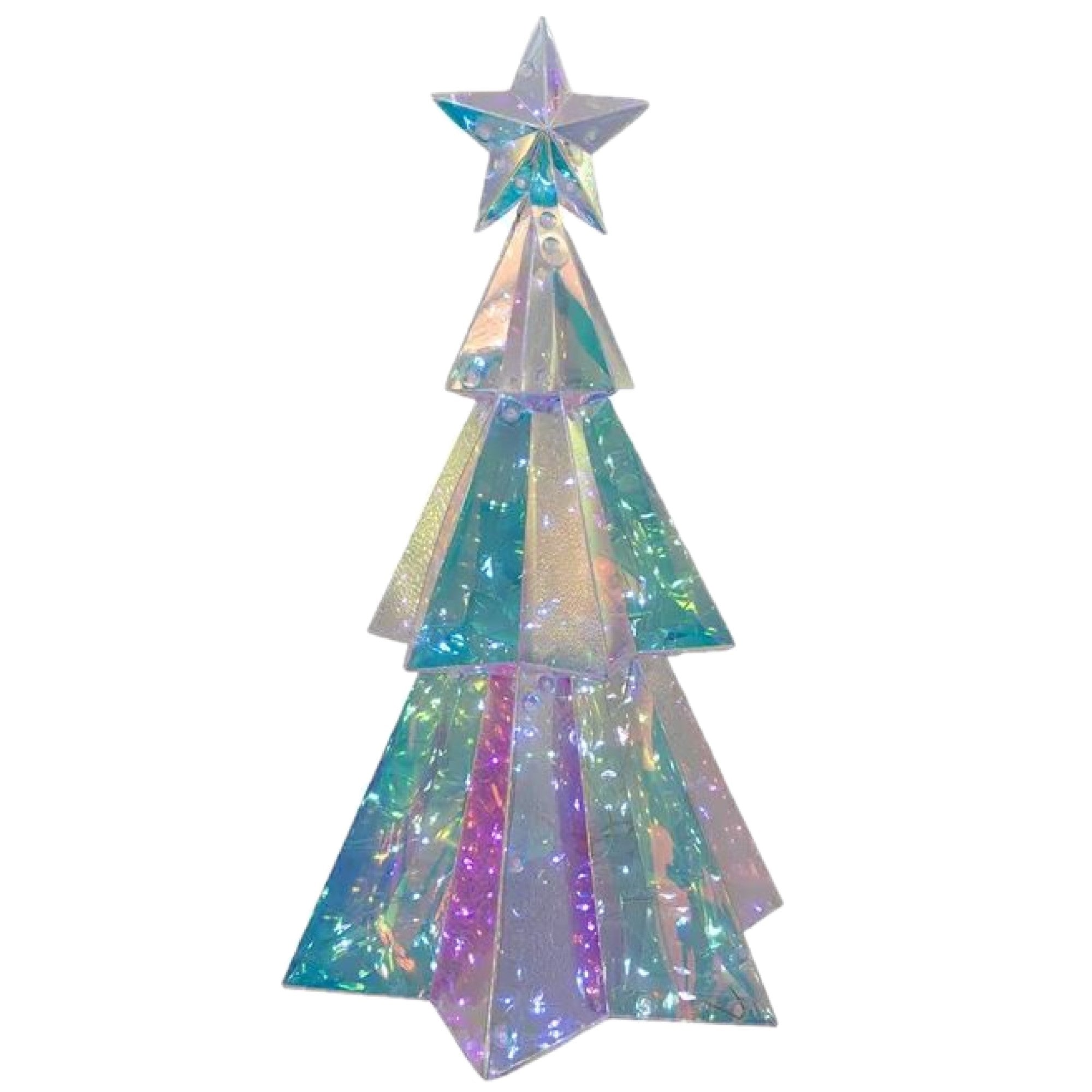 Kurt Adler Pre-Lit Cool White LED Holographic Iridescent Christmas Tree, 15in