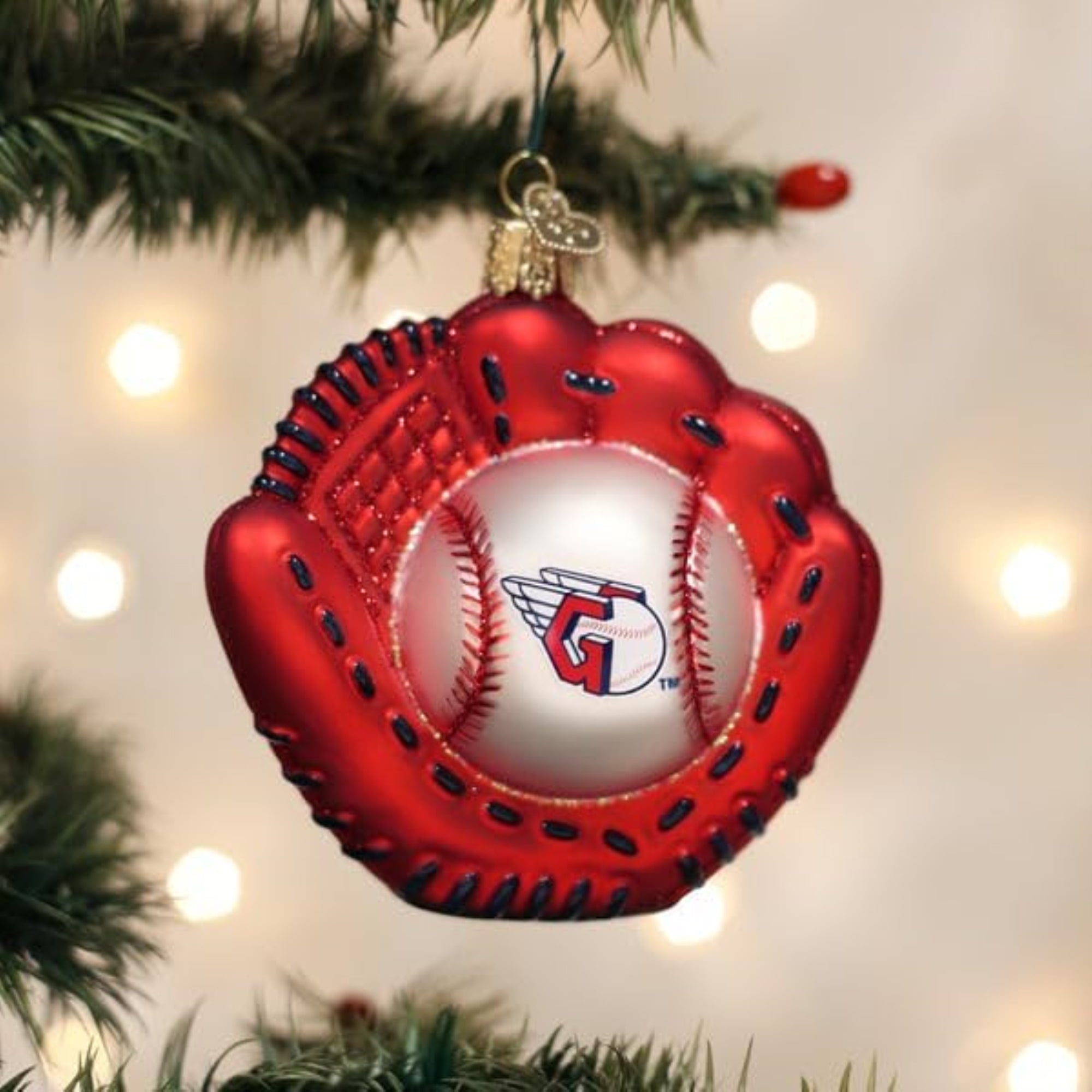 Old World Christmas Blown Glass Ornament for Christmas Tree, Cleveland Guardians Baseball Mitt (with OWC Gift Box)