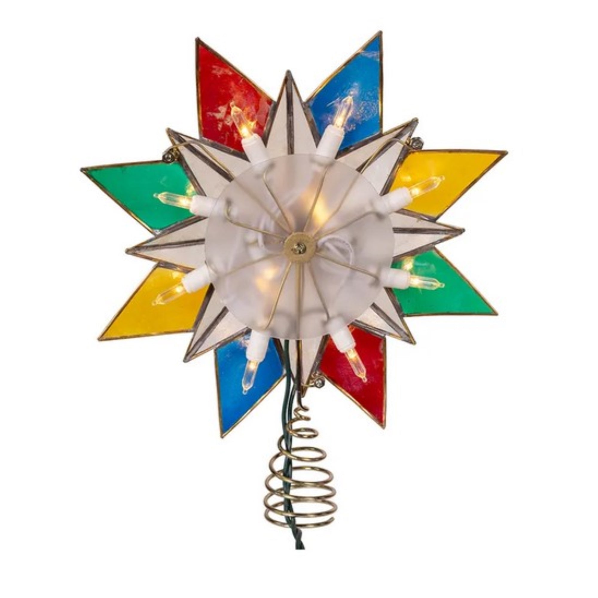 Kurt Adler 8-Point Illuminated Capiz Shell Star for Indoor Christmas Treetop, 10-LED Lights, Multicolored