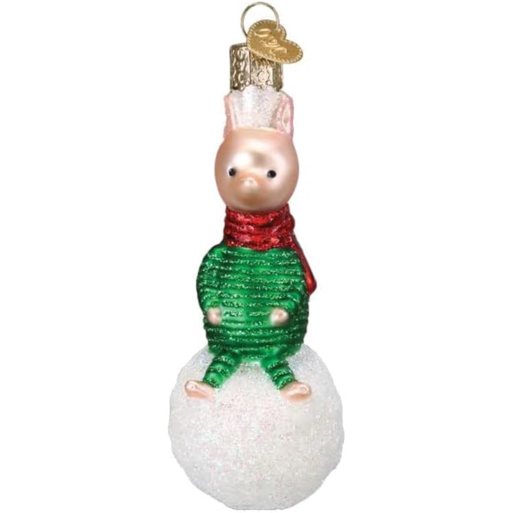 Old World Christmas Blown Glass Ornament for Christmas Tree, Piglet On Snowball (with OWC Gift Box)