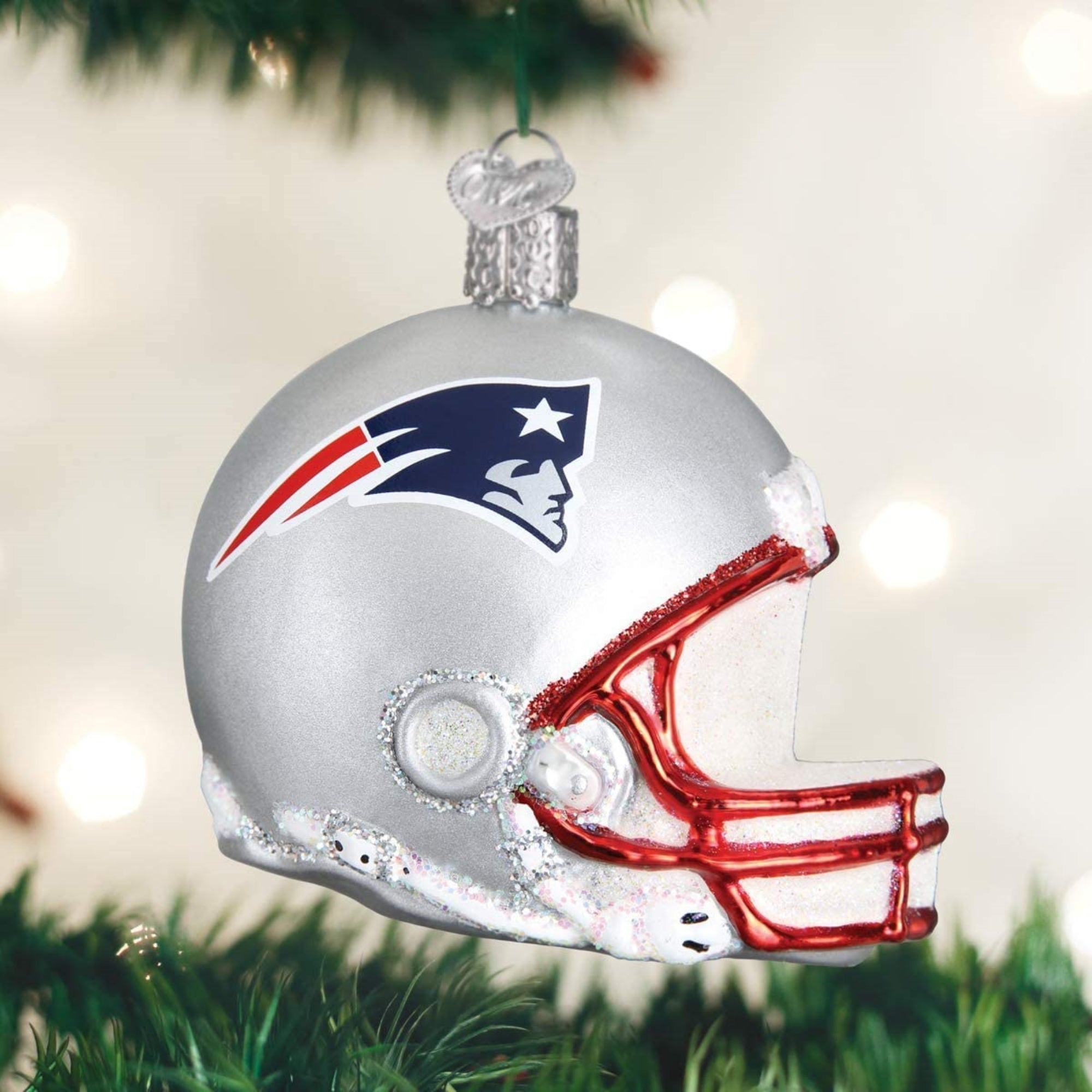 Old World Christmas Blown Glass Ornament for Christmas Tree, New England Patriots Helmet