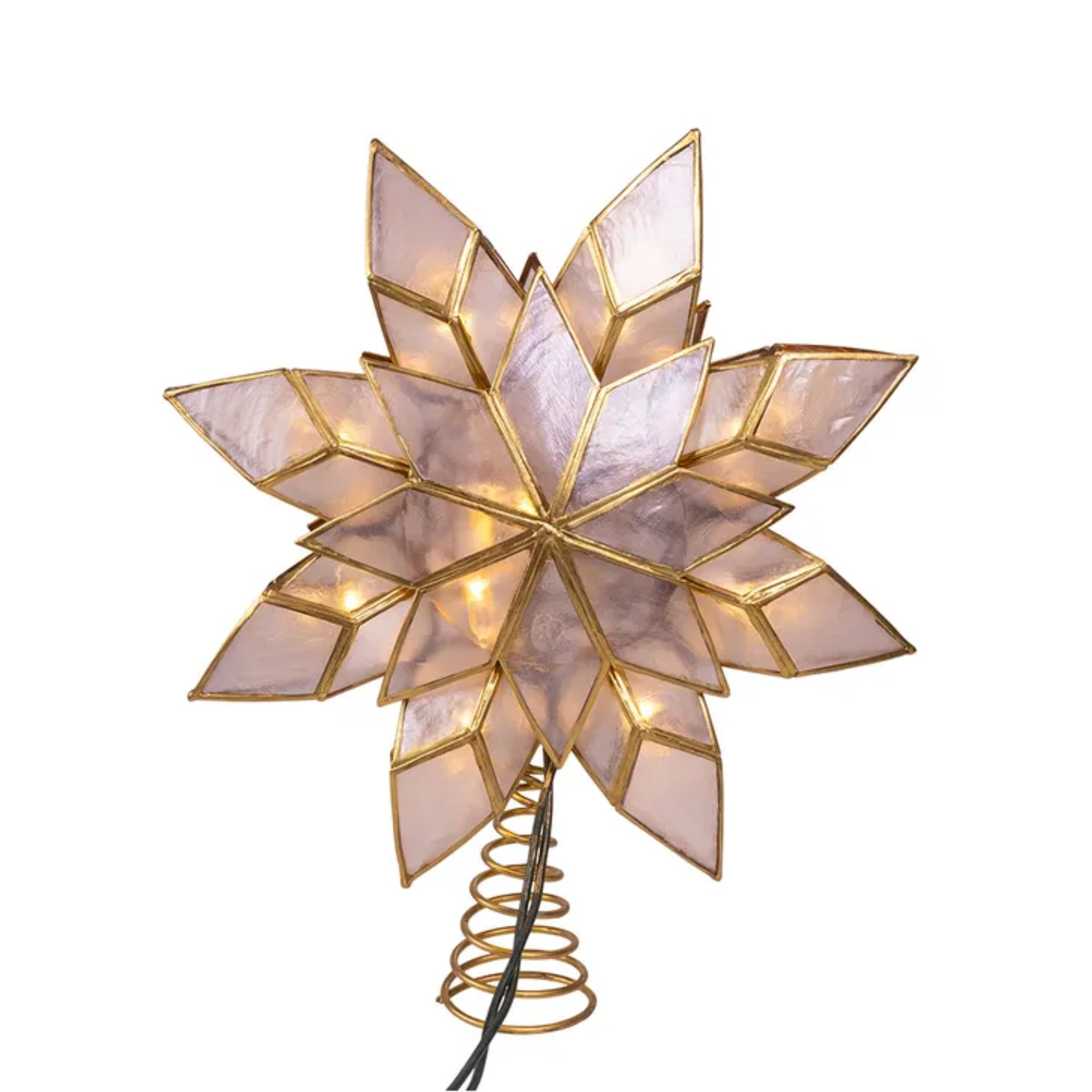 Kurt Adler 10-Light LED Capiz Star Tree Topper, 8-Point, Gold, 9.25"