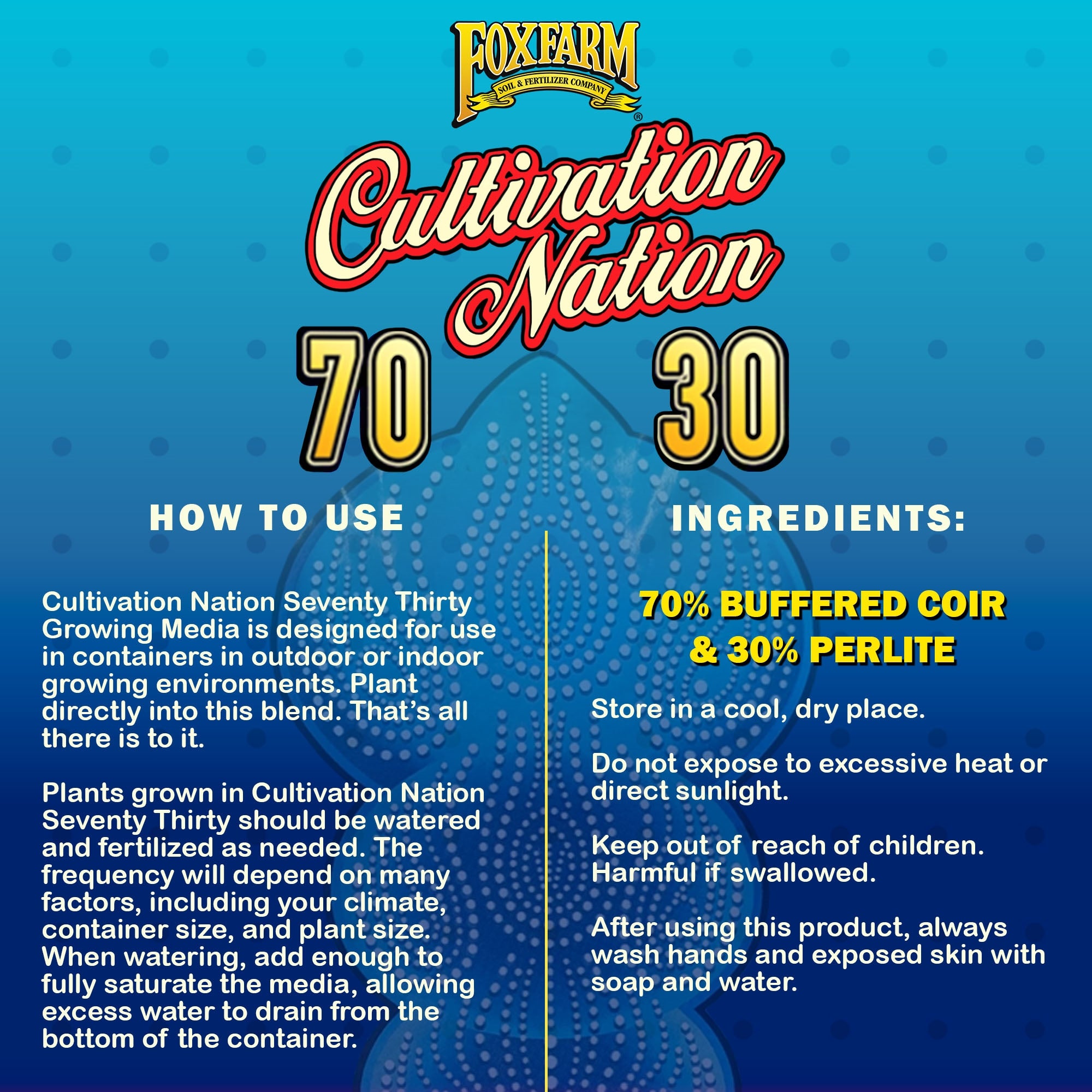 FoxFarm Cultivation Nation 70-30 Coconut Coir and Perlite, Blue, 2 CF