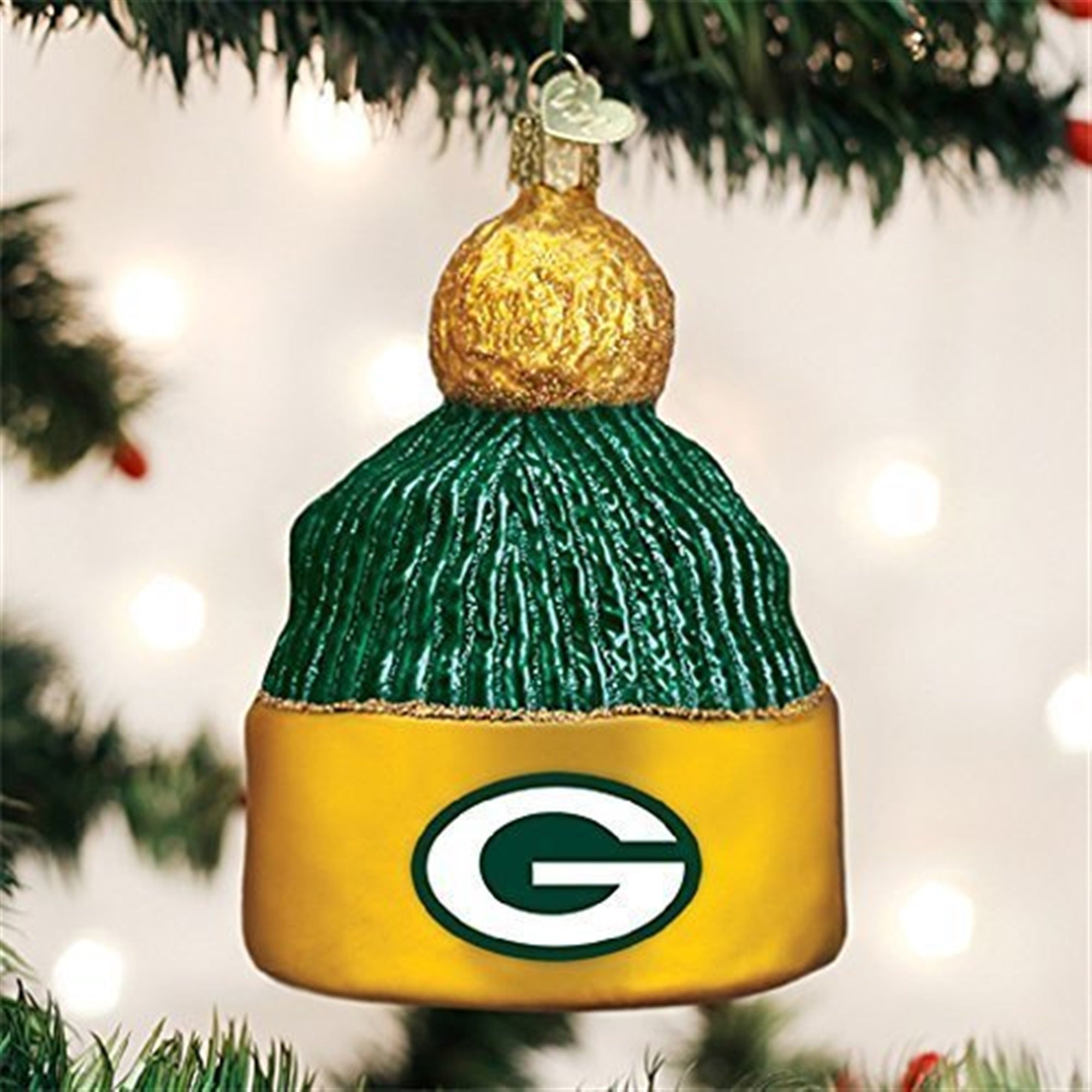 Old World Christmas Blown Glass Ornament for Christmas Tree, Green Bay Packers Beanie