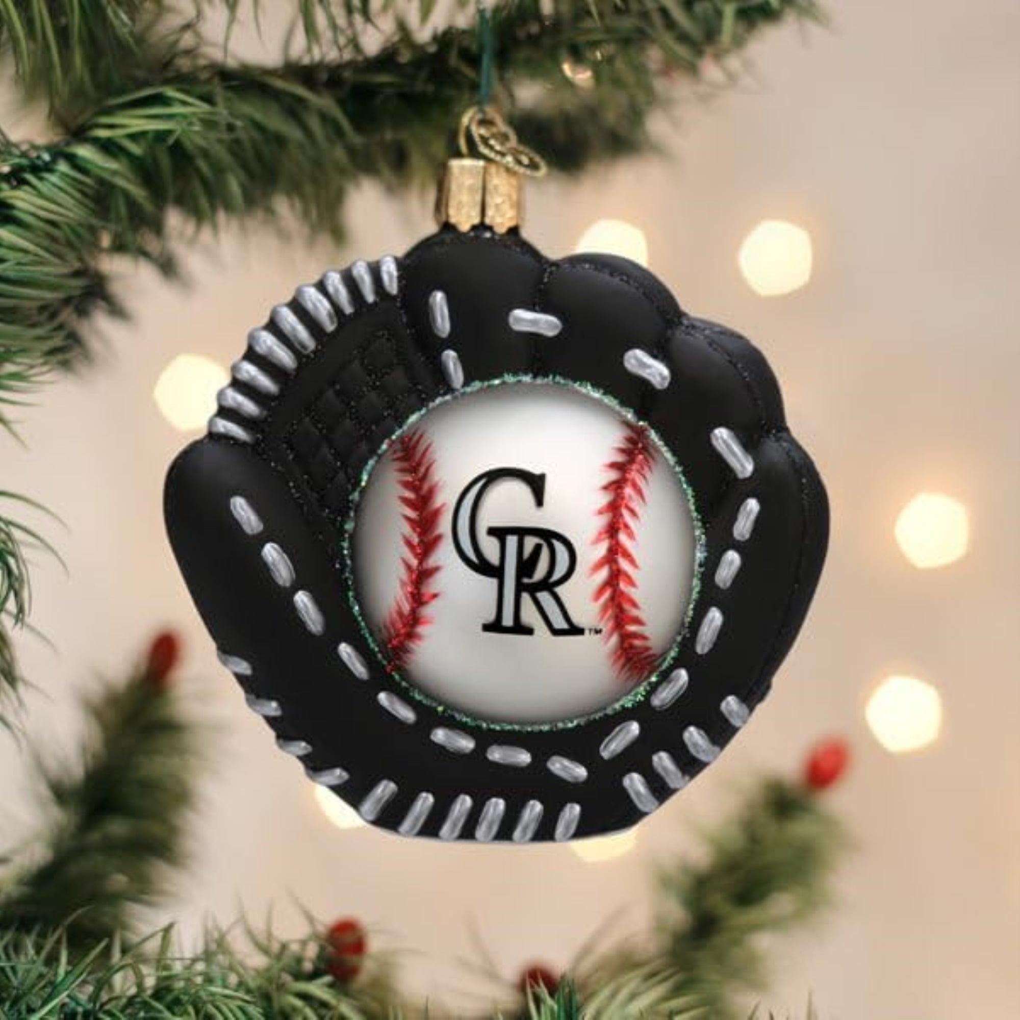 Old World Christmas Blown Glass Ornament for Christmas Tree, Colorado Rockies Baseball Mitt (with OWC Gift Box)