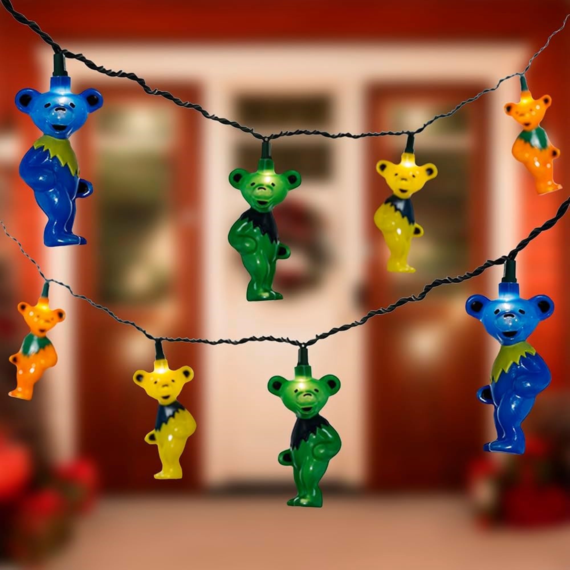 Kurt Adler Indoor/Outdoor Novelty String 10-Light Set, Grateful Dead Bears, Multicolor, 11.5'