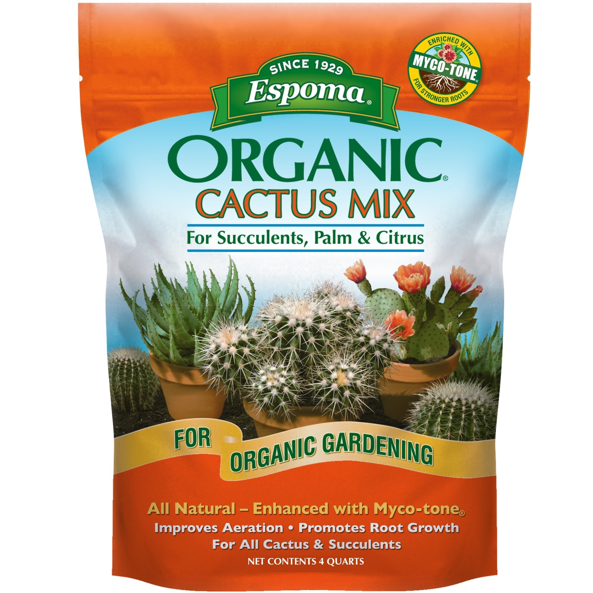Espoma Organic Cactus Potting Soil Mix for Succulents, Palms & Citrus, for Organic Gardening, All Natural with Mycro-tone, Improves Aeration & Promotes Root Growth