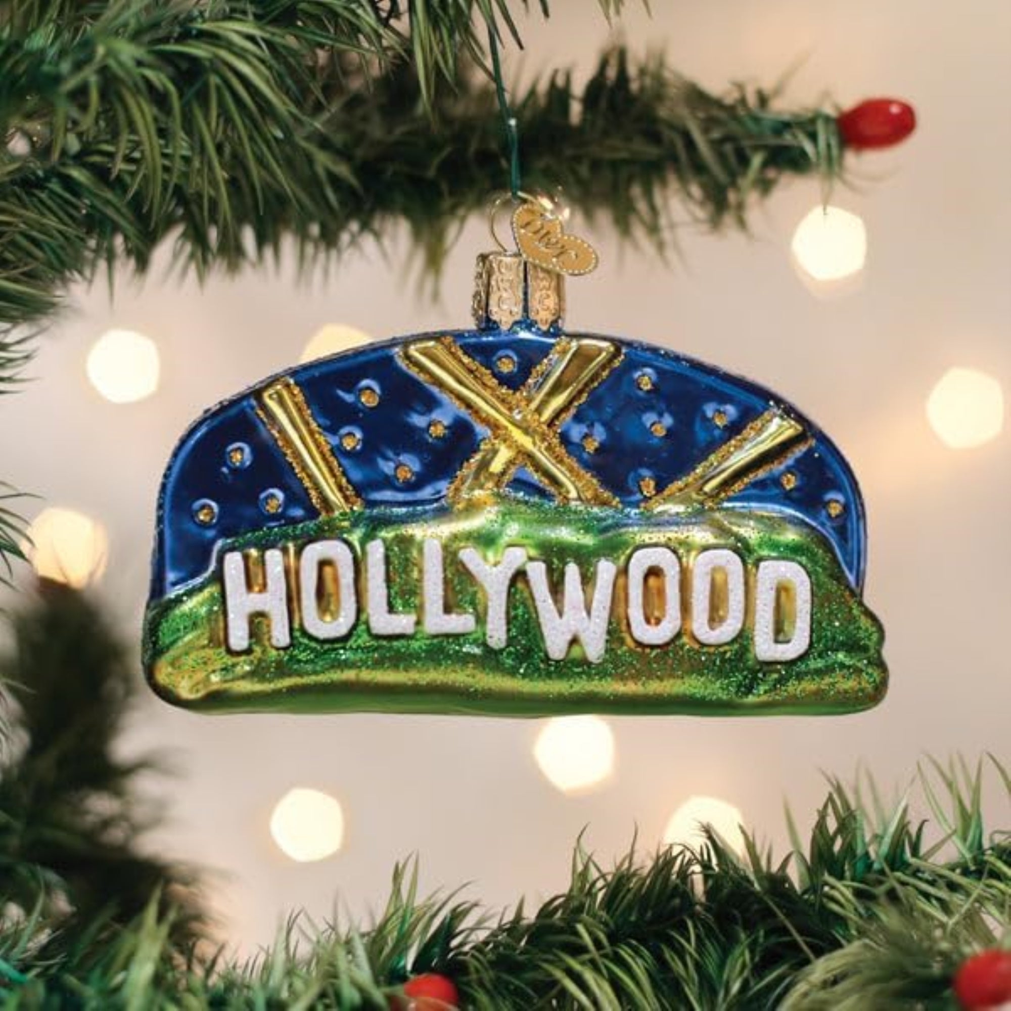 Old World Christmas Blown Glass Ornament for Christmas Tree, Hollywood Sign (with OWC Gift Box)