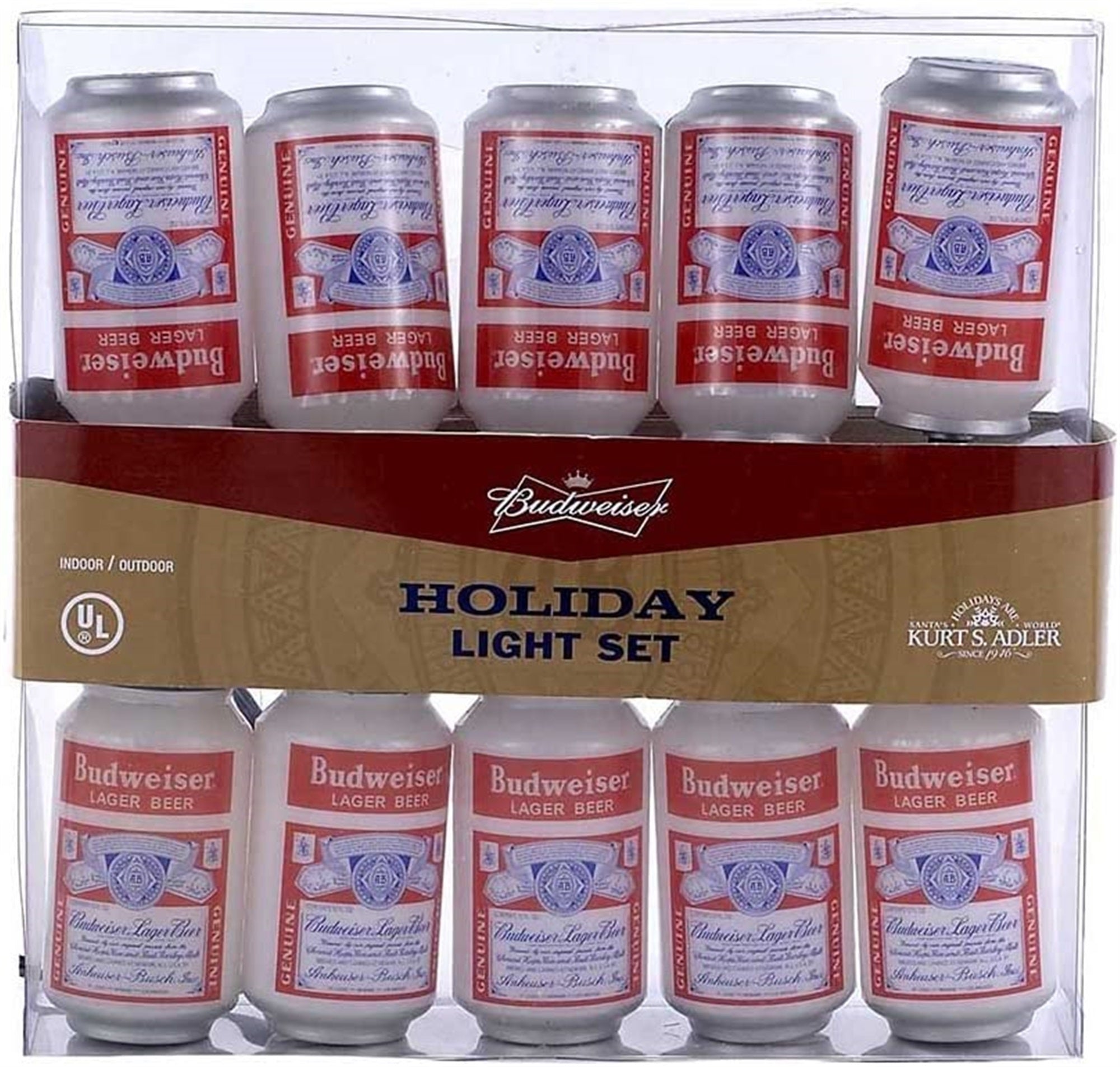 Kurt Adler Indoor/Outdoor Novelty String 10-Light Set, Vintage Budweiser Cans, 11.5'