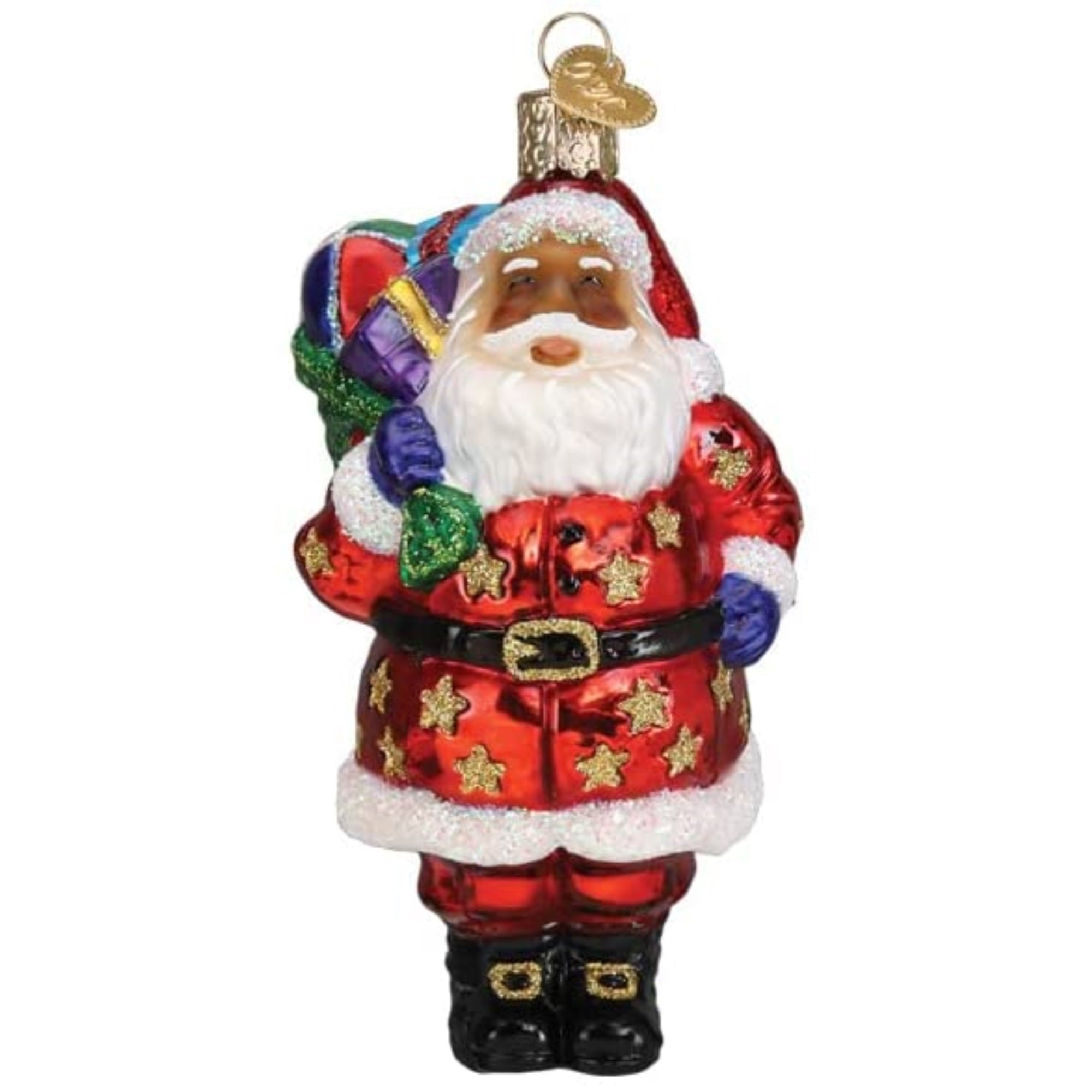 Old World Christmas Blown Glass Ornament for Christmas Tree, Jolly African American Santa