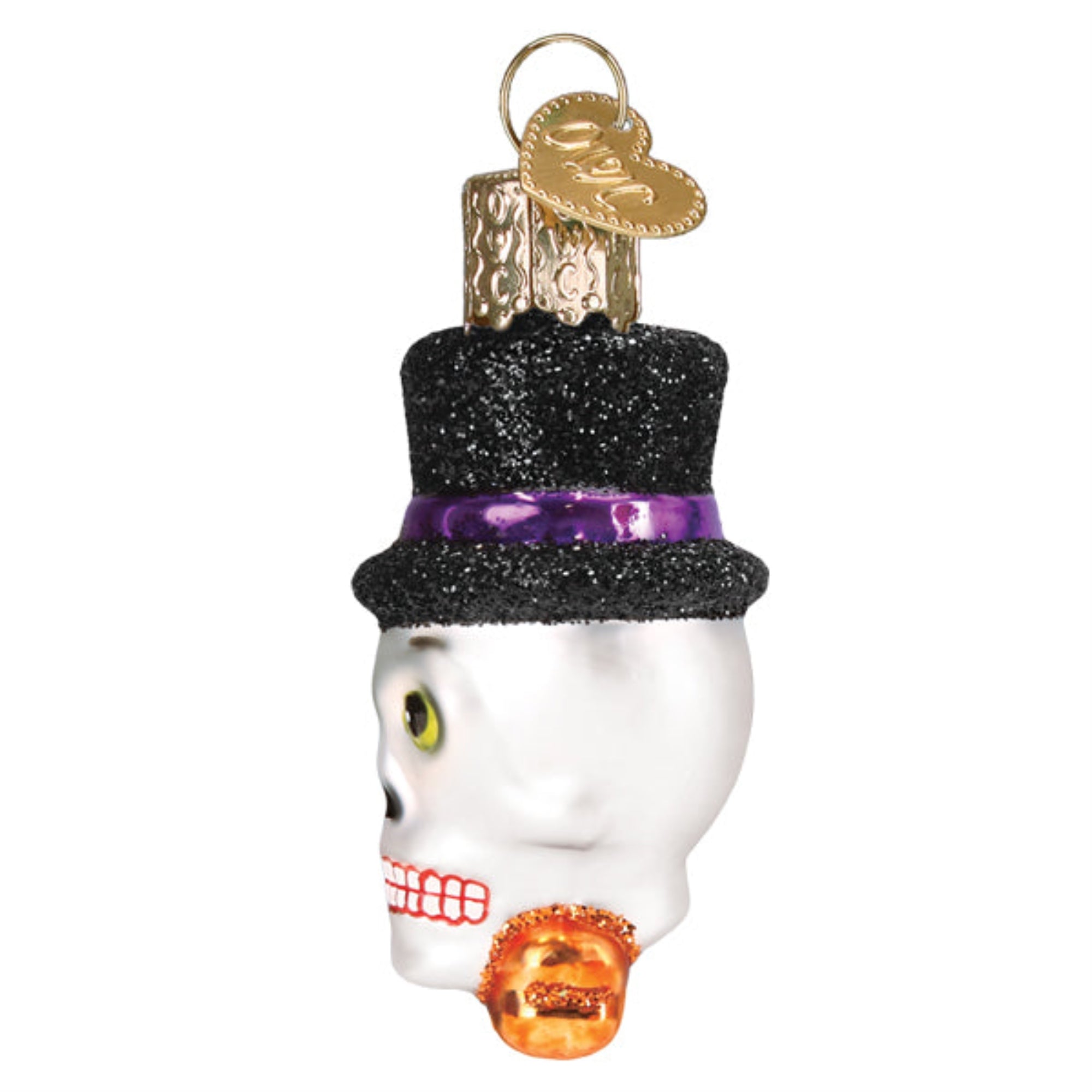 Old World Christmas Blown Glass Hanging Ornament for Halloween, Mini Top Hat Skeleton (with OWC Gift Box)