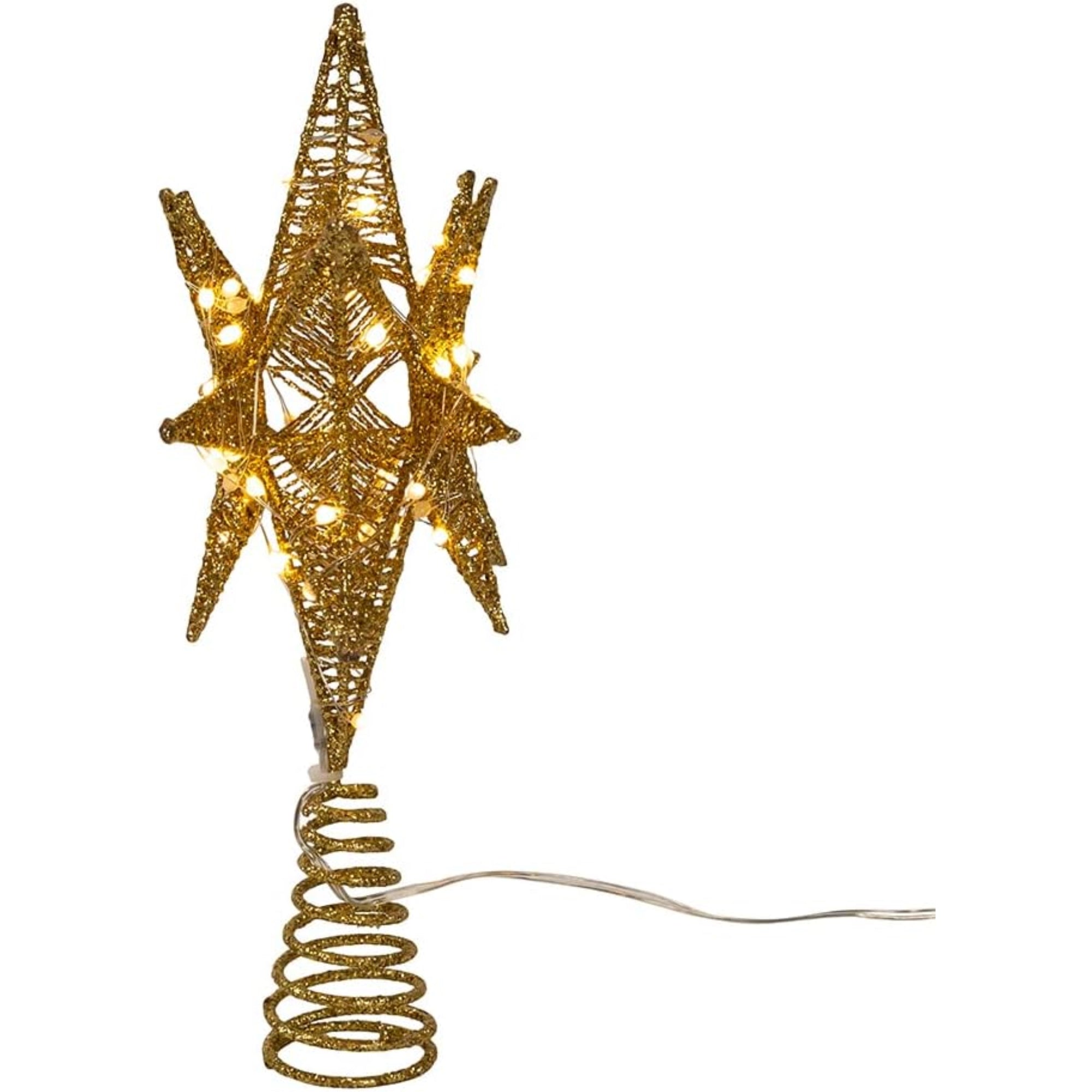 Kurt Adler Pre-Lit Twinkling LED 60-Light Starburst Tree Topper, Gold, 11in