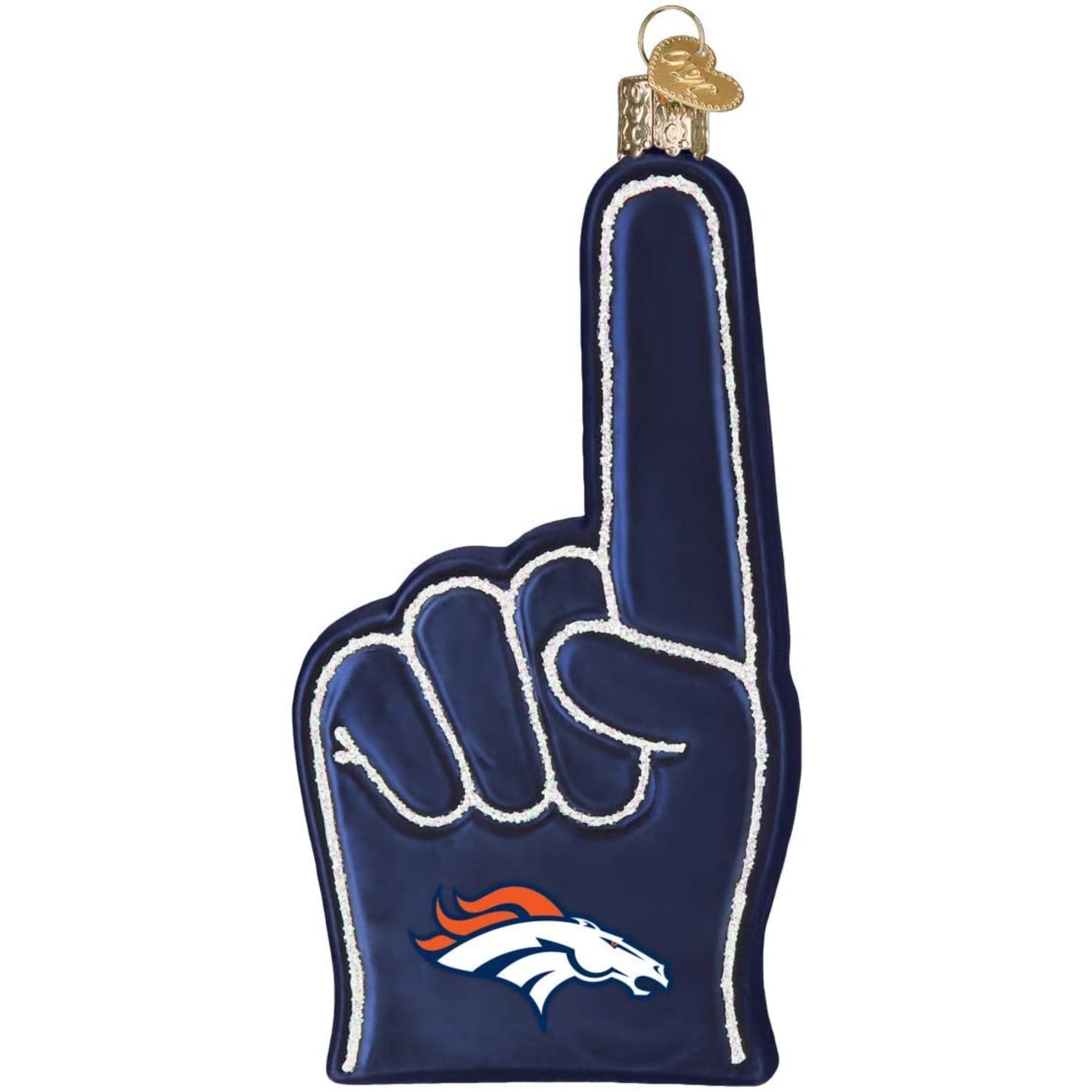 Old World Christmas Blown Glass Ornament for Christmas Tree, Denver Broncos Foam Finger