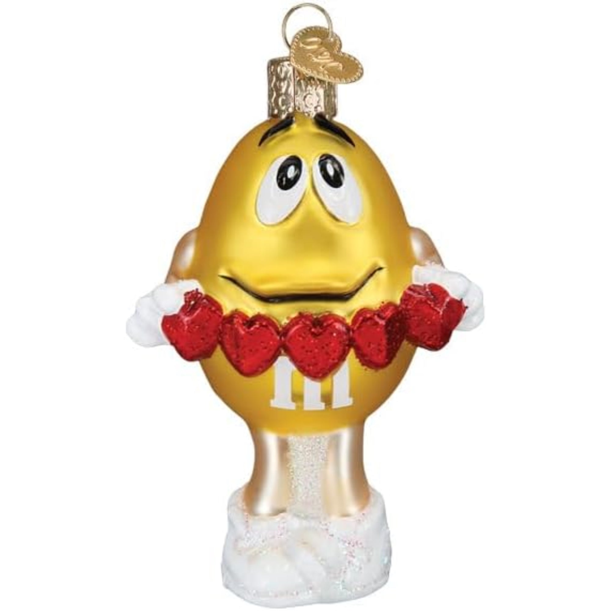 Old World Christmas Blown Glass Ornament for Christmas Tree, M&M'S  Yellow Love You (with OWC Gift Box)