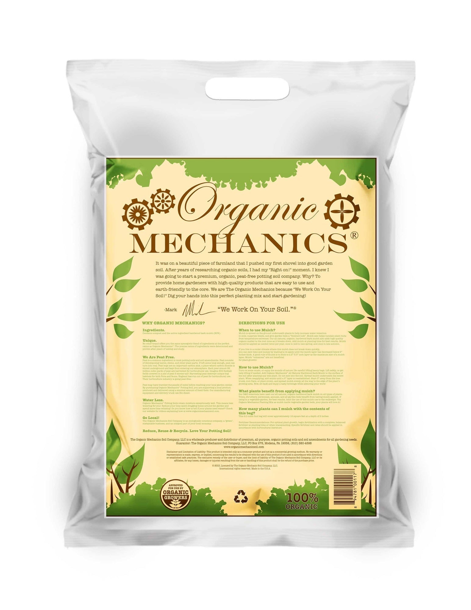 Organic Mechanics Organic Hardwood Bark Mulch, 2 cu ft